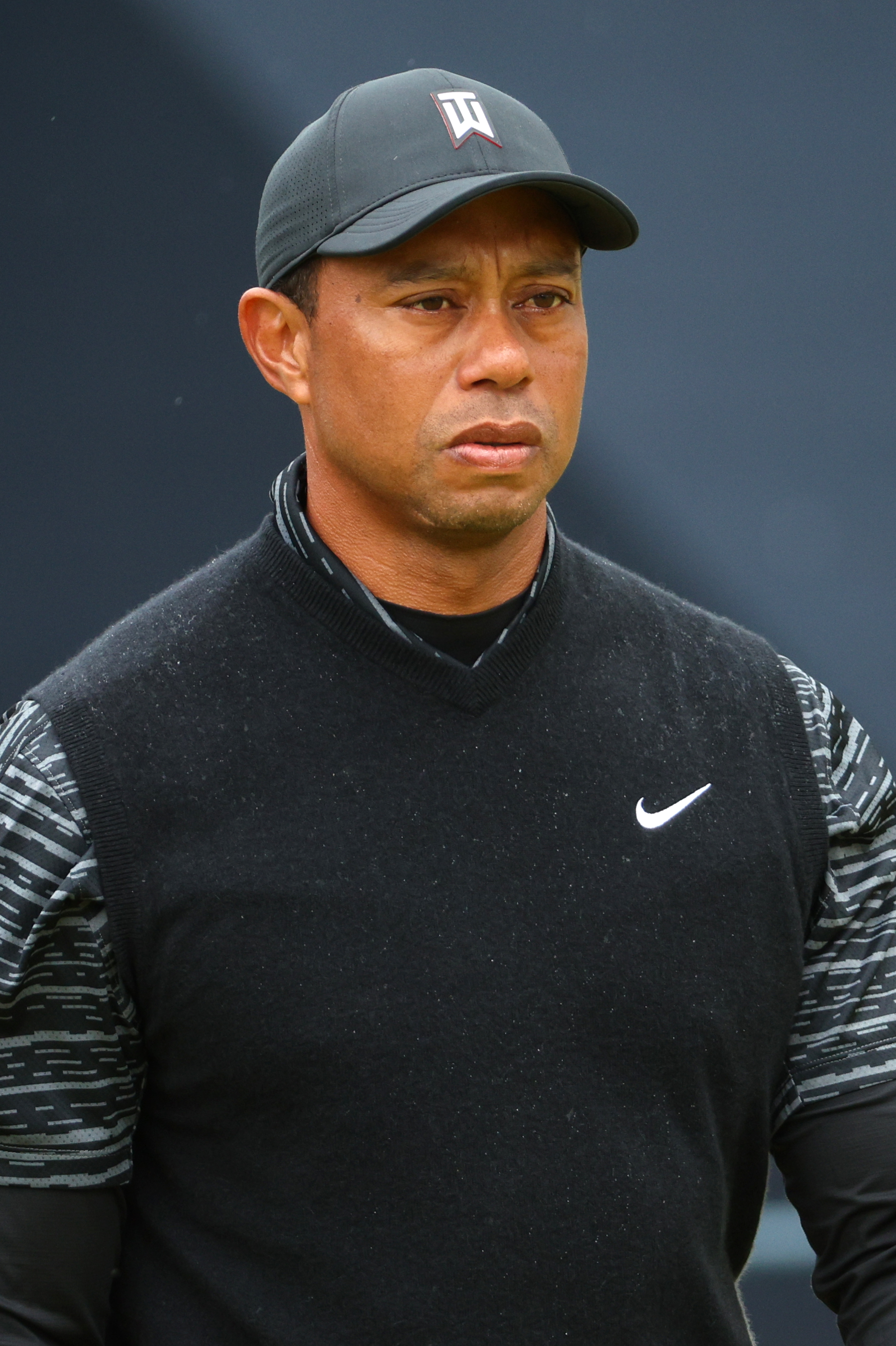 Tiger Woods of the United States looks on during a practice round prior to The 150th Open at St Andrews Old Course on July 13, 2022 in St Andrews, Scotland.