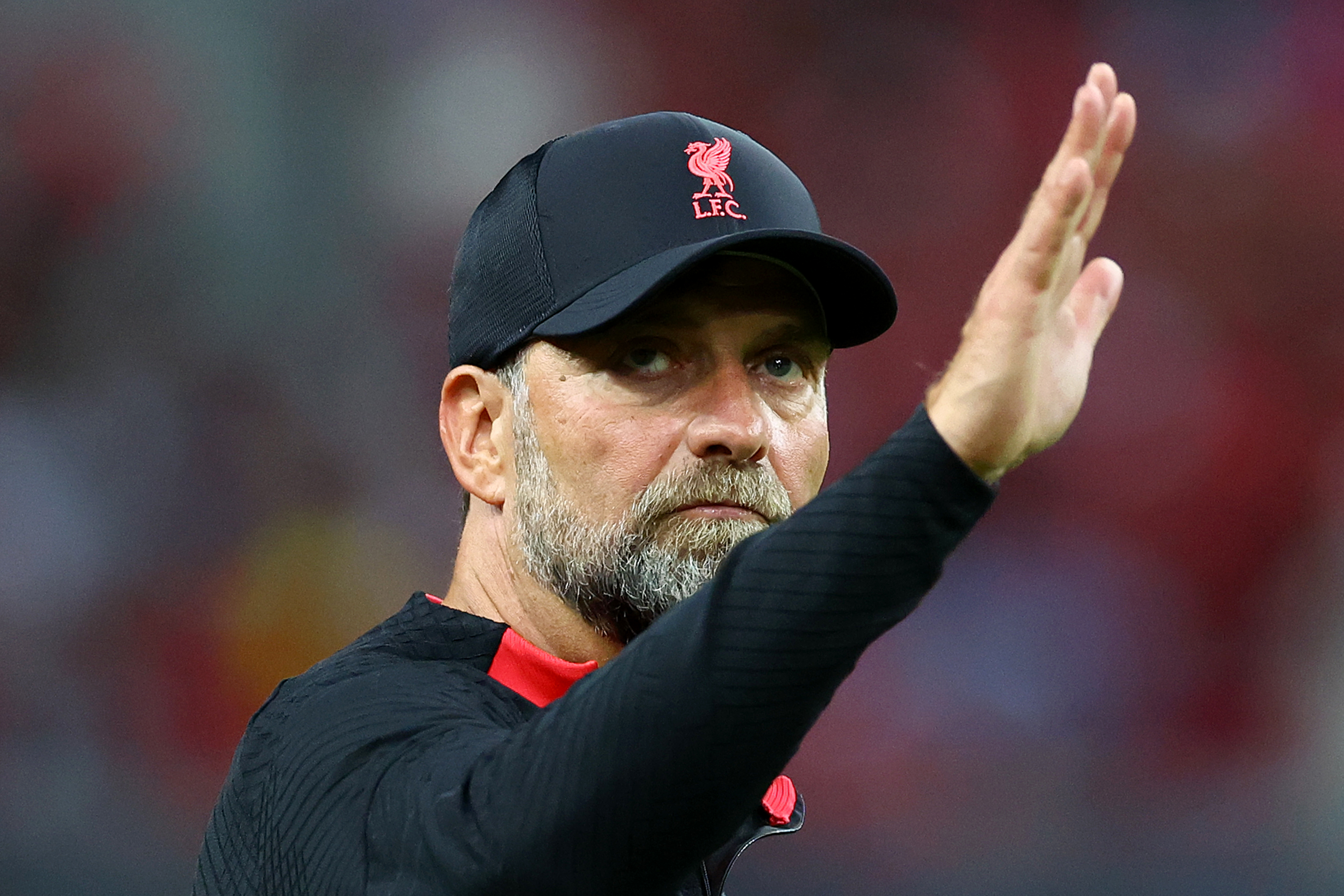 &nbsp;Manager Jurgen Klopp of Liverpool reacts after the 2-0 win over Crystal Palace during their preseason friendly at the National Stadium on July 15, 2022 in Singapore.