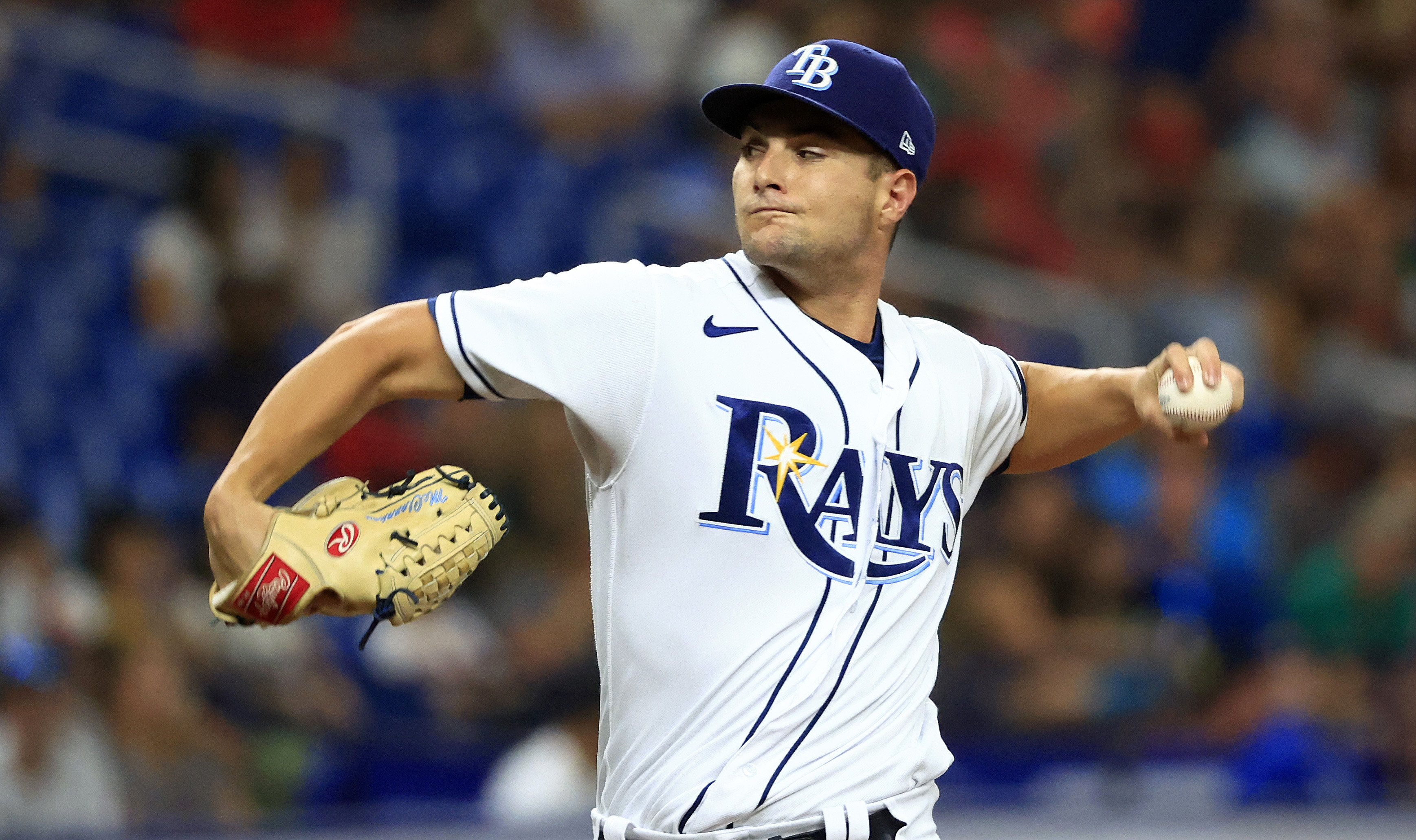 Shane McClanahan #18 of the Tampa Bay Rays pitches during a game against the Boston Red Sox at Tropicana Field on July 12, 2022 in St Petersburg, Florida.  &nbsp;  