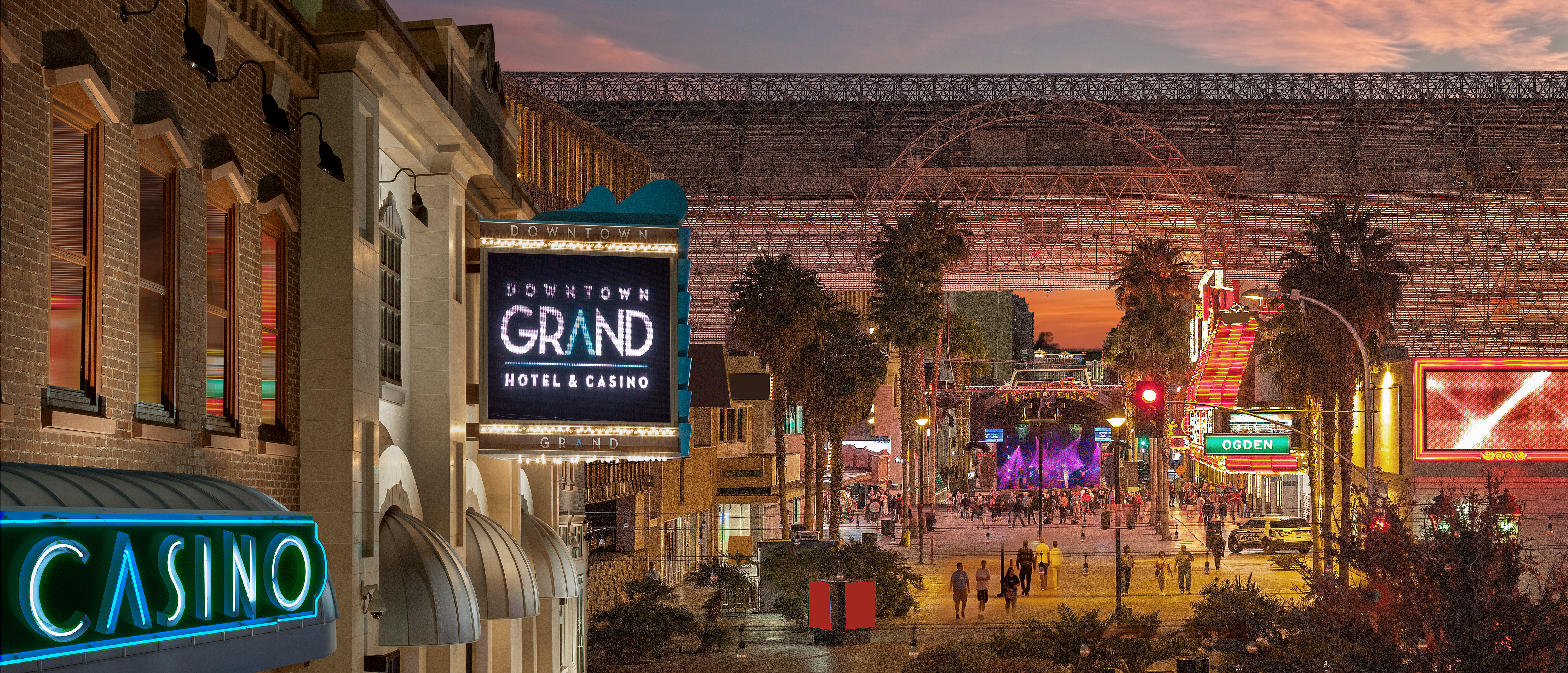 View of Downtown Grand in front of the Fremont Street Experience