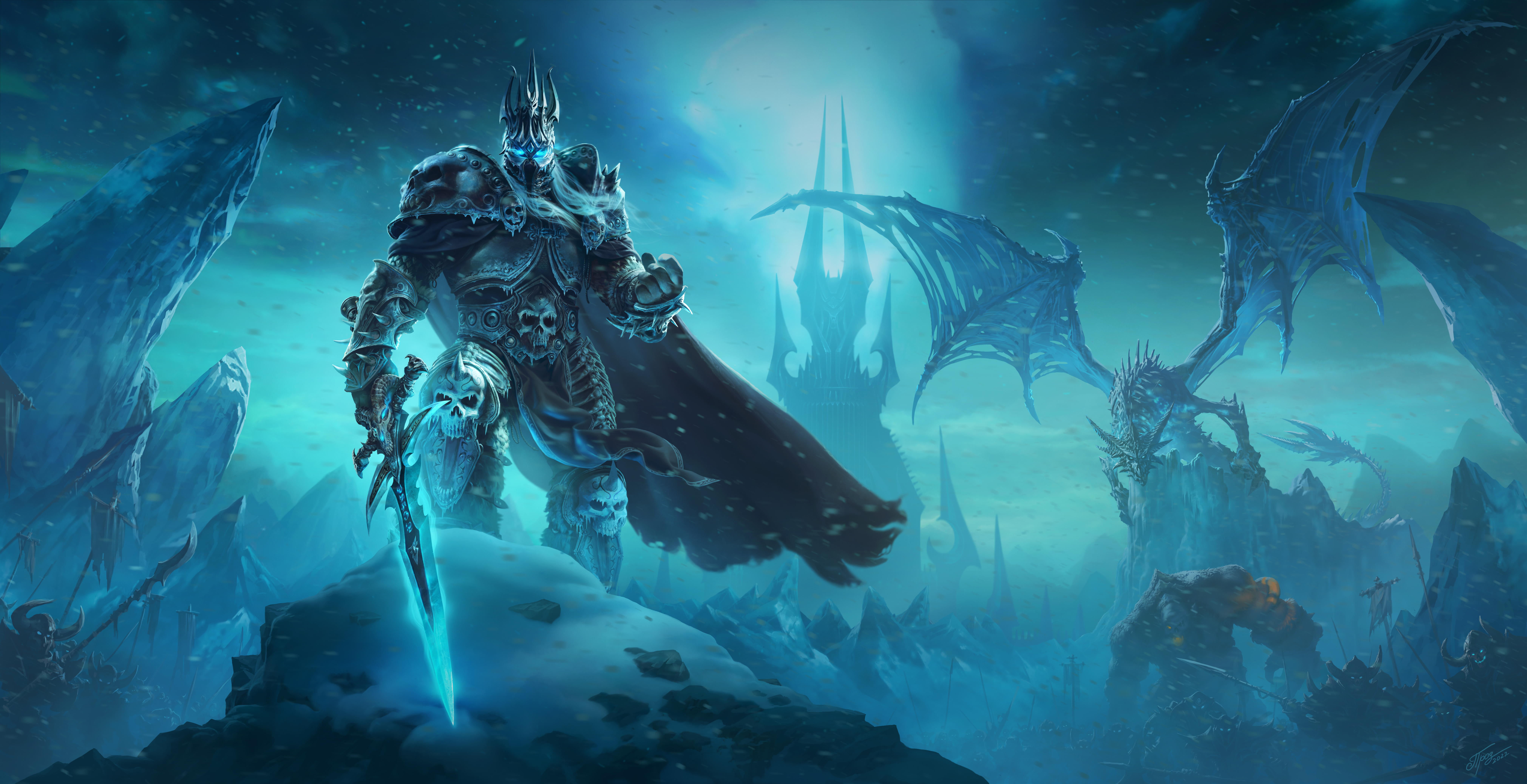 Arthas stands on a mountain and looks at the camera in the key art for Wrath of the Lich King classic