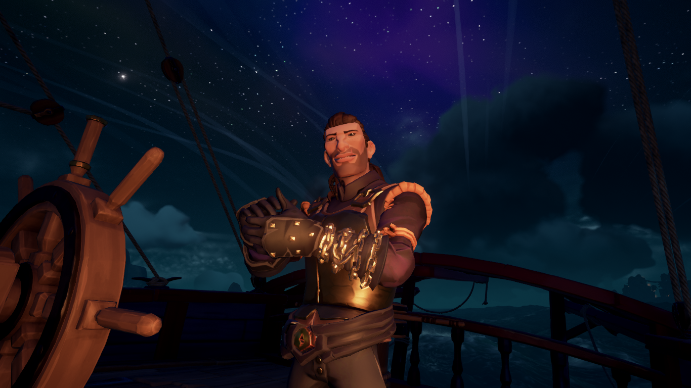 A pirate captain takes the helm in Sea of Thieves