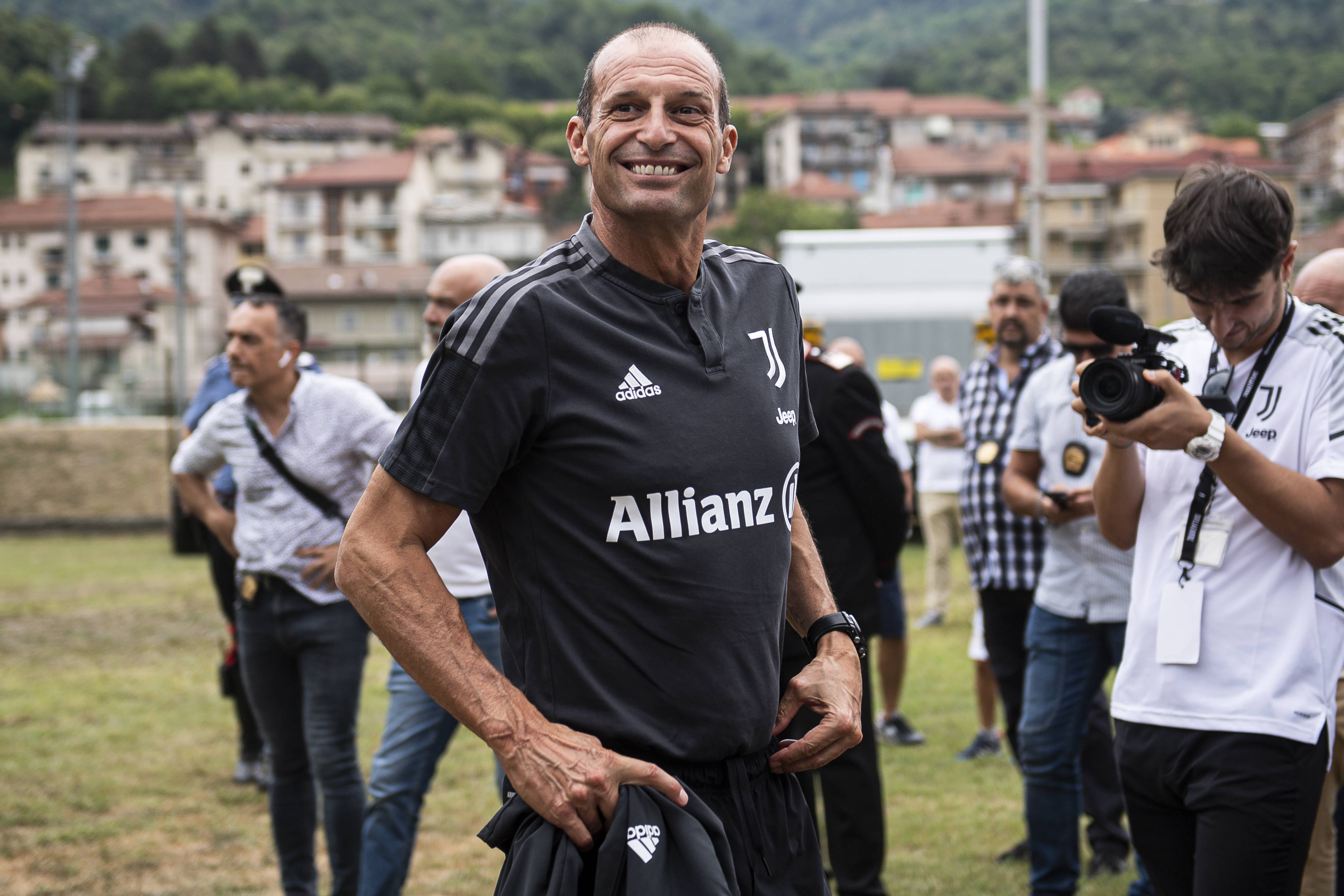 Massimiliano Allegri, head coach of Juventus FC, smiles upon...