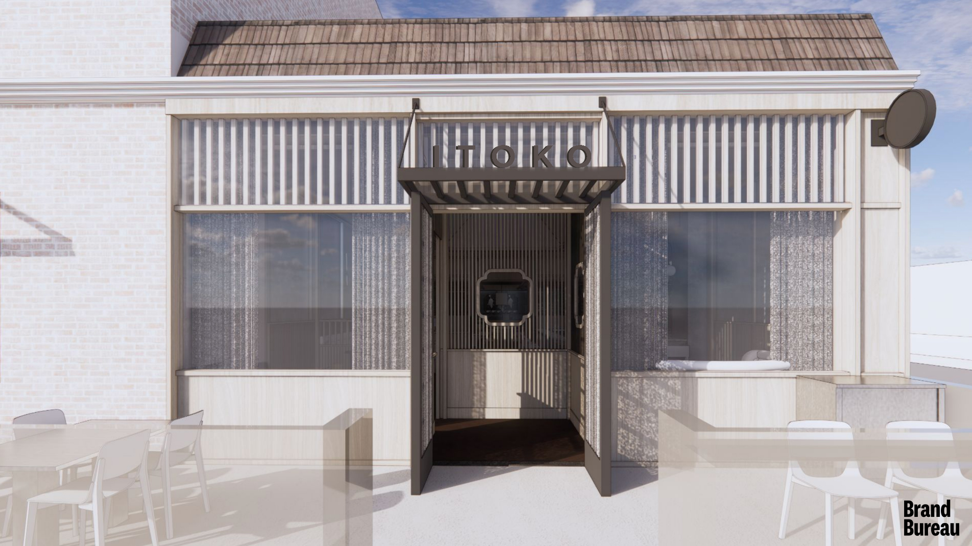 A digital rendering of a restaurant’s exterior.