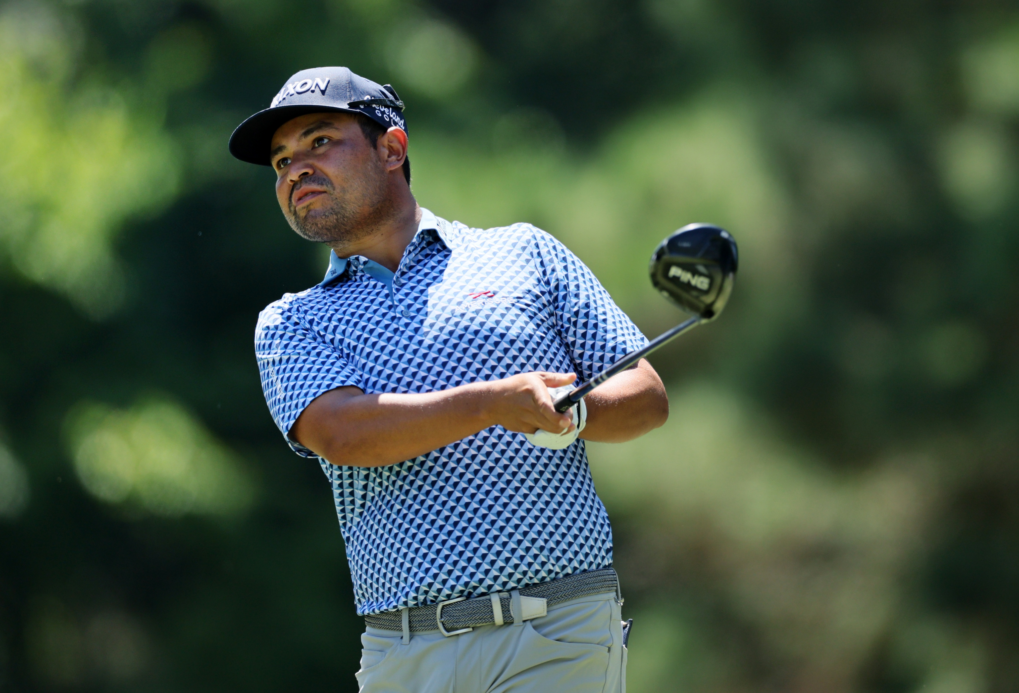 J.J. Spaun of the United States plays his shot from the seventh tee during the third round of the FedEx St. Jude Championship at TPC Southwind on August 13, 2022 in Memphis, Tennessee.