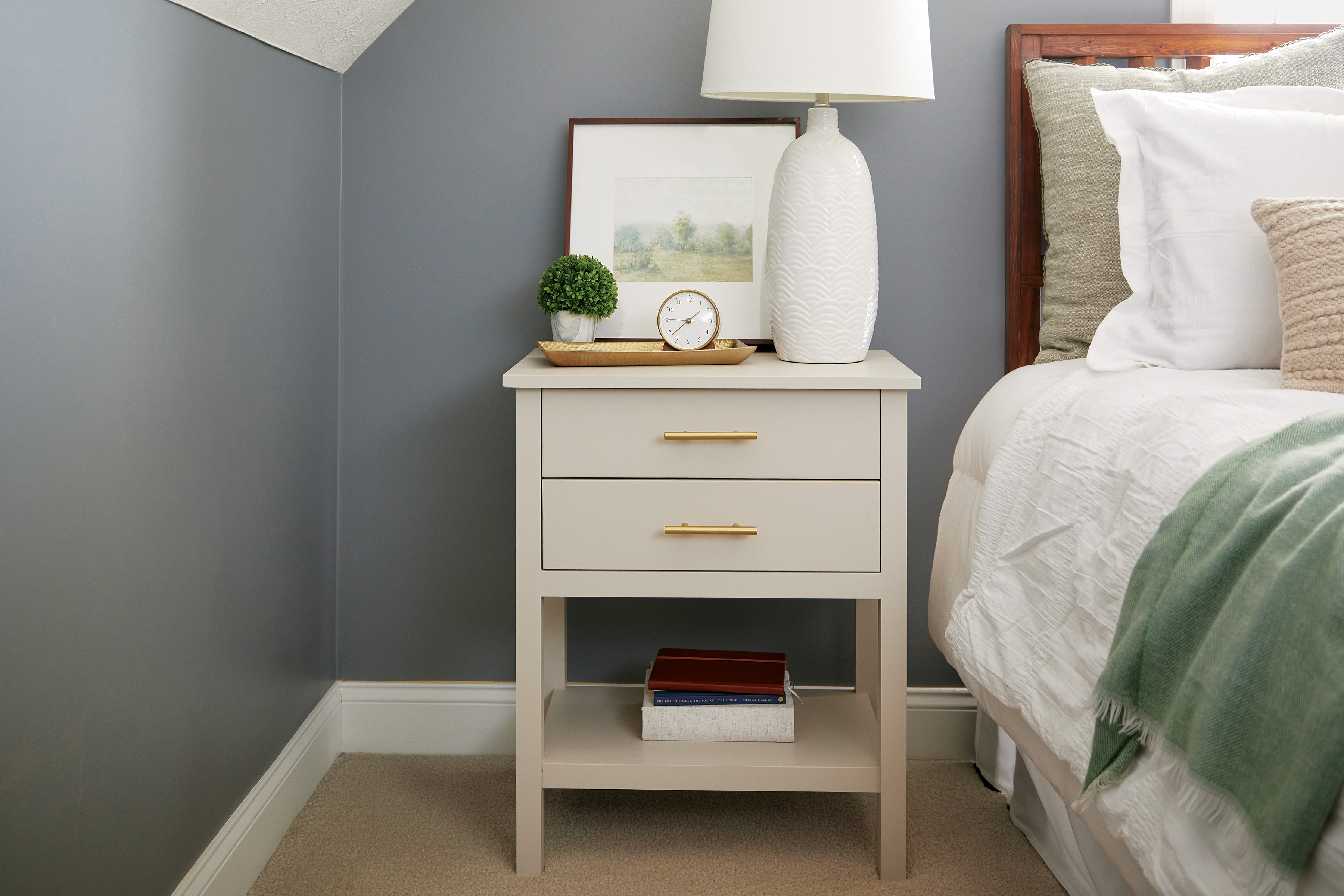 A nightstand in a bedroom.