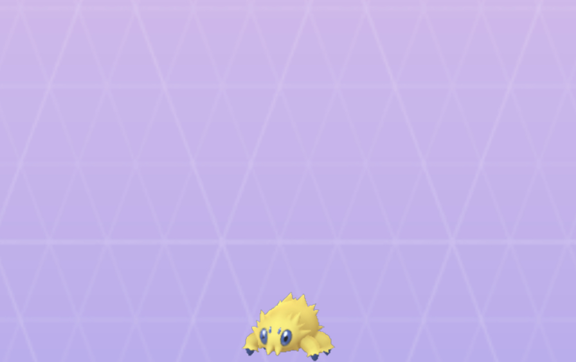 Joltik on the purple Pokémon Go background