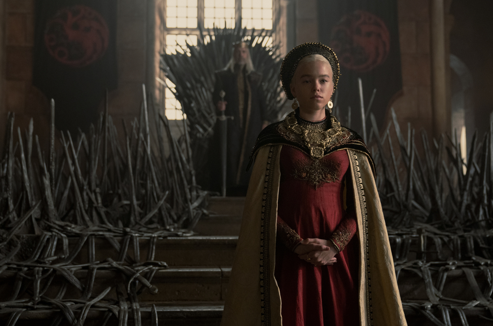 Milly Alcock as Princess Rhaenyra Targaryen, Paddy Considine as King Viserys I Targaryen