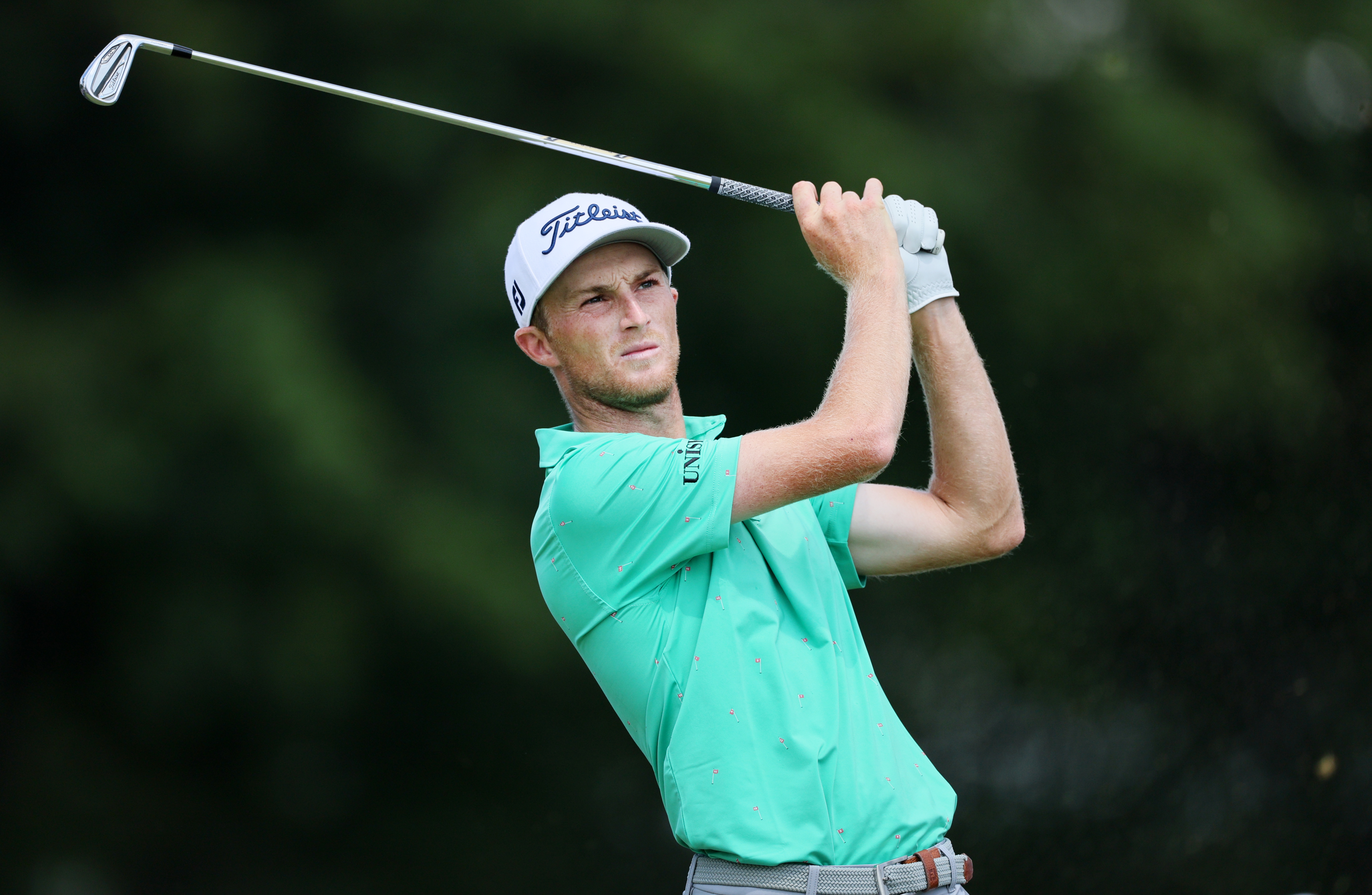 Will Zalatoris of the United States plays his shot from the seventh tee during the second round of the BMW Championship at Wilmington Country Club on August 19, 2022 in Wilmington, Delaware.