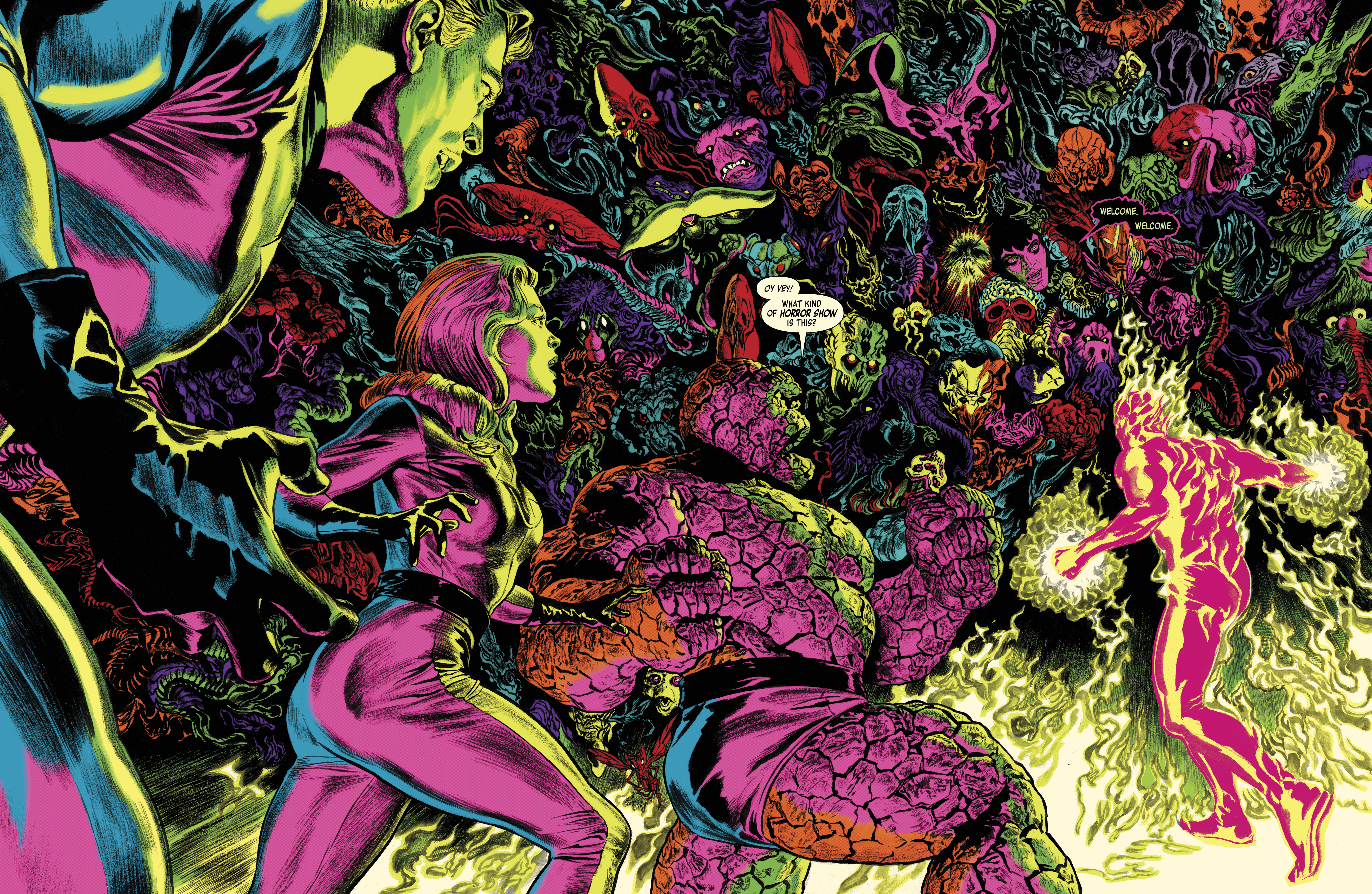 The Fantastic Four enter a chamber full of monsters of every color