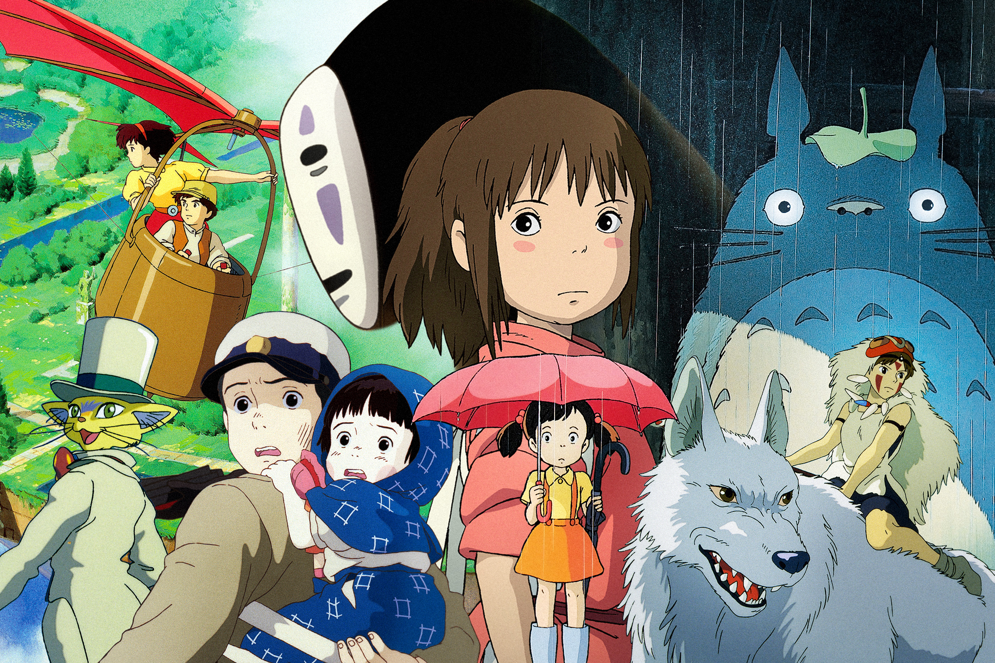 A collage of animated characters from Studio Ghibli movies