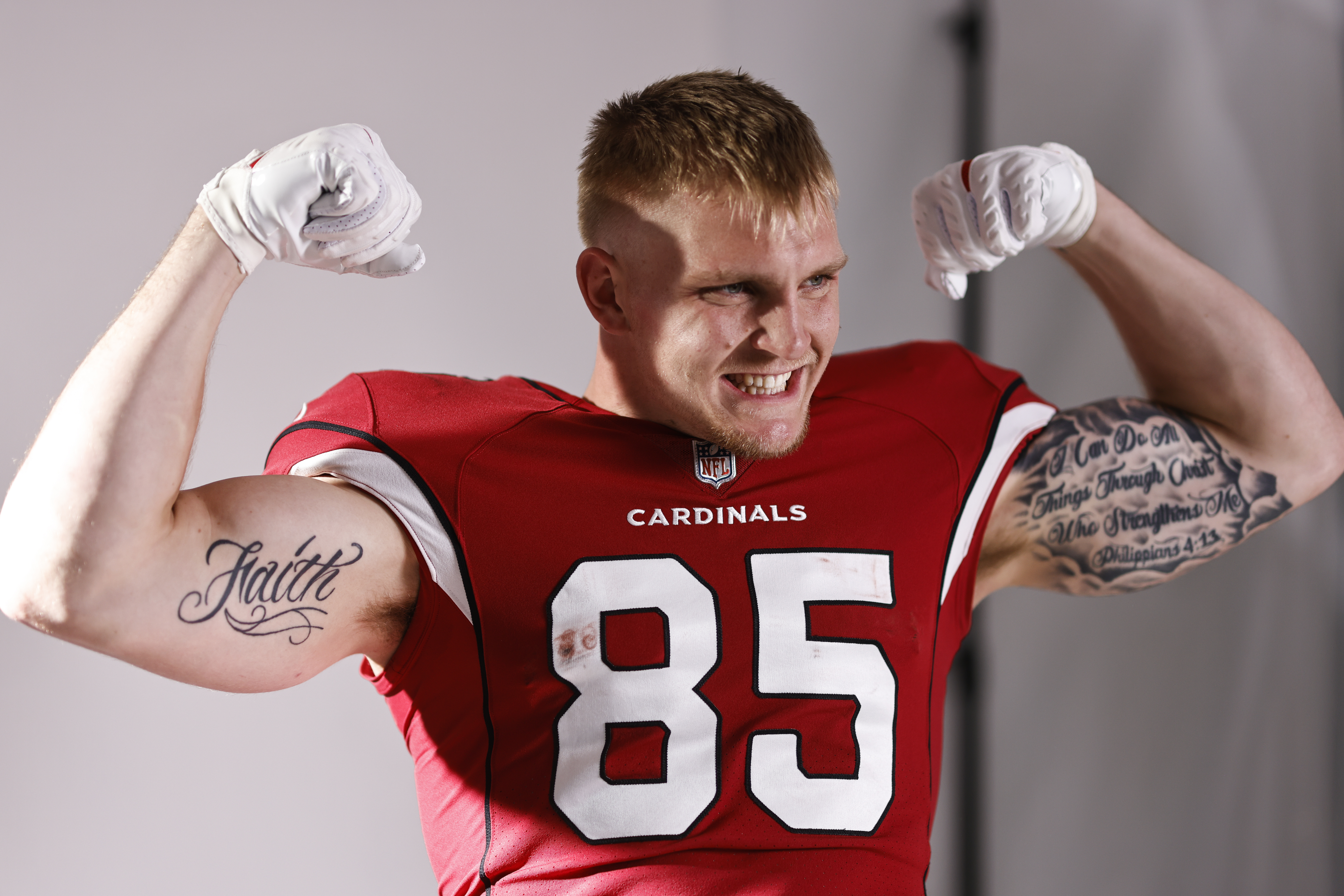 Trey McBride #85 of the Arizona Cardinals poses for a portrait during the NFLPA Rookie Premiere on May 21, 2022 in Los Angeles, California