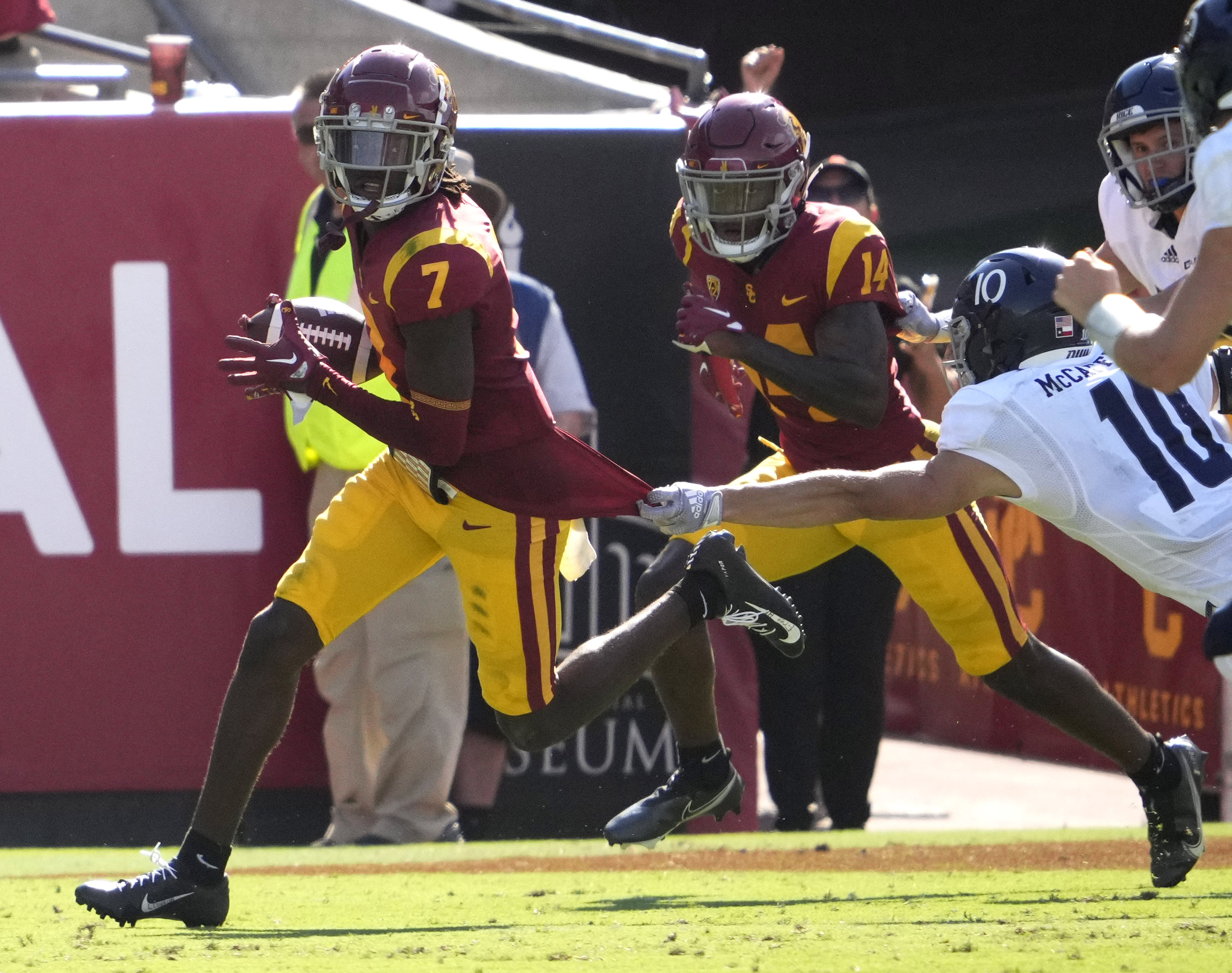 USC Trojans defeated the Rice Owls 66-14 during a NCAA football game at the Los Angeles Memorial Coliseum.