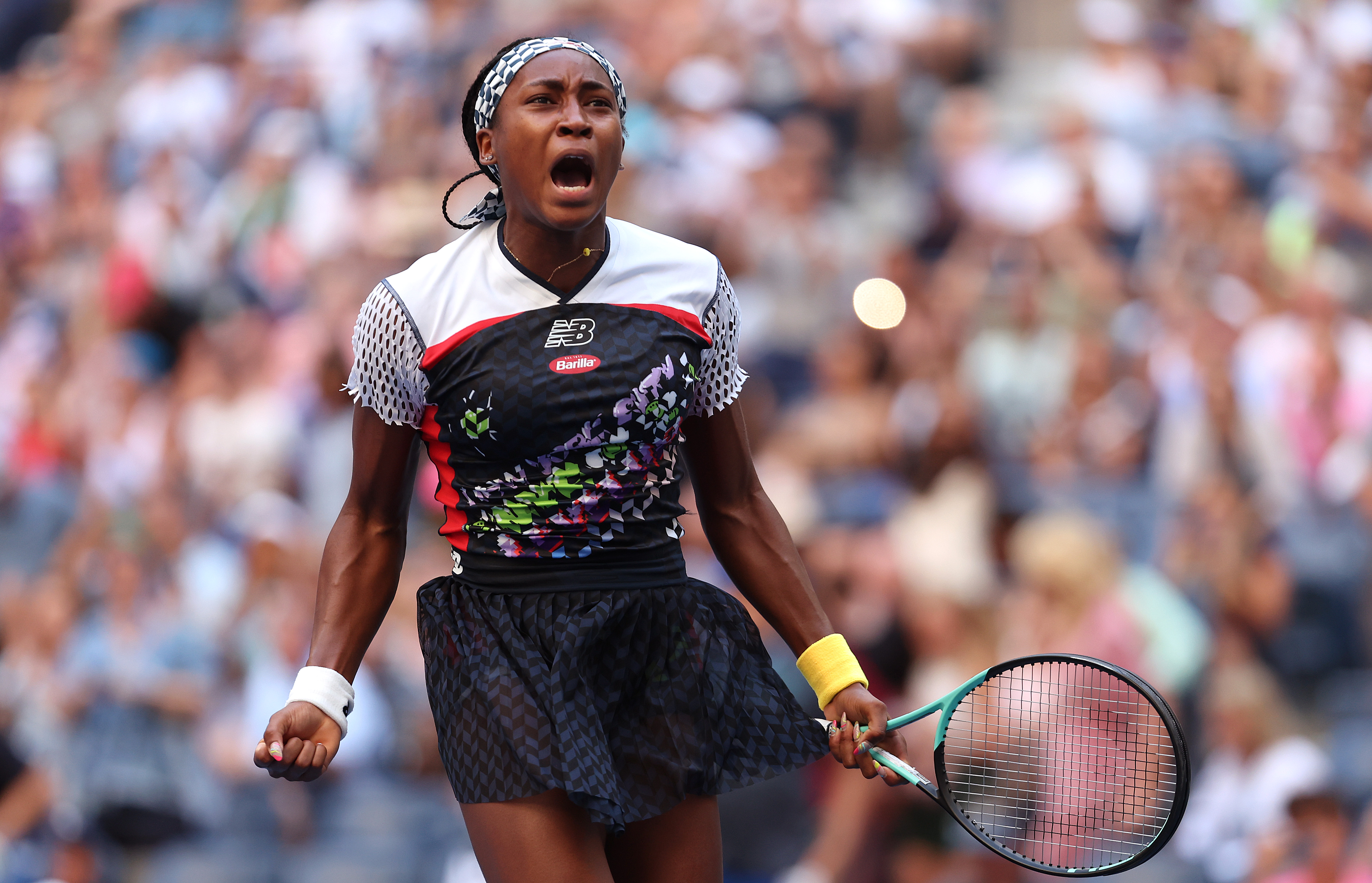 Coco Gauff of the United States celebrates defeating Madison Keys of the United States during their Women’s Singles Third Round match on Day Five of the 2022 US Open at USTA Billie Jean King National Tennis Center on September 02, 2022 in the Flushing neighborhood of the Queens borough of New York City.
