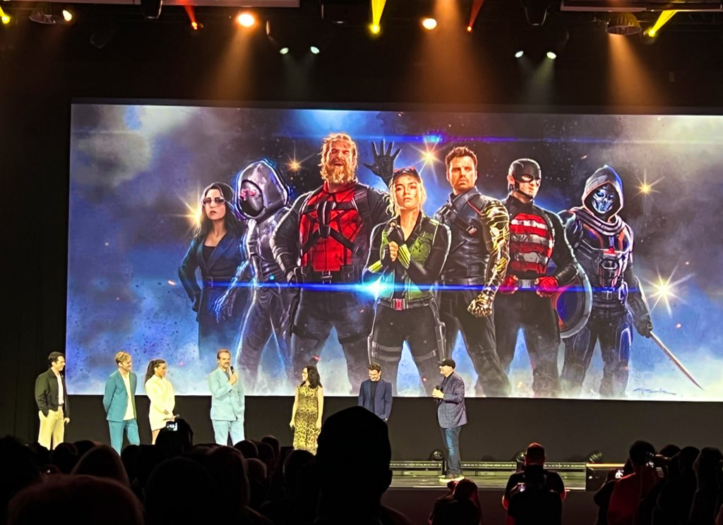 The Thunderbolts cast at D23 2022, in a photo taken by Walt Disney Studios’ head of marketing Asad Ayaz.