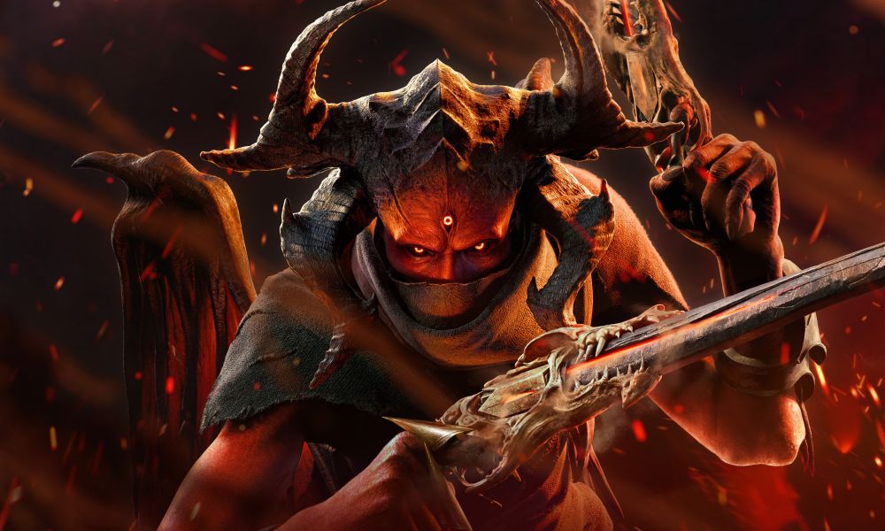 A demon in Metal: Hellslayer holding a weapon