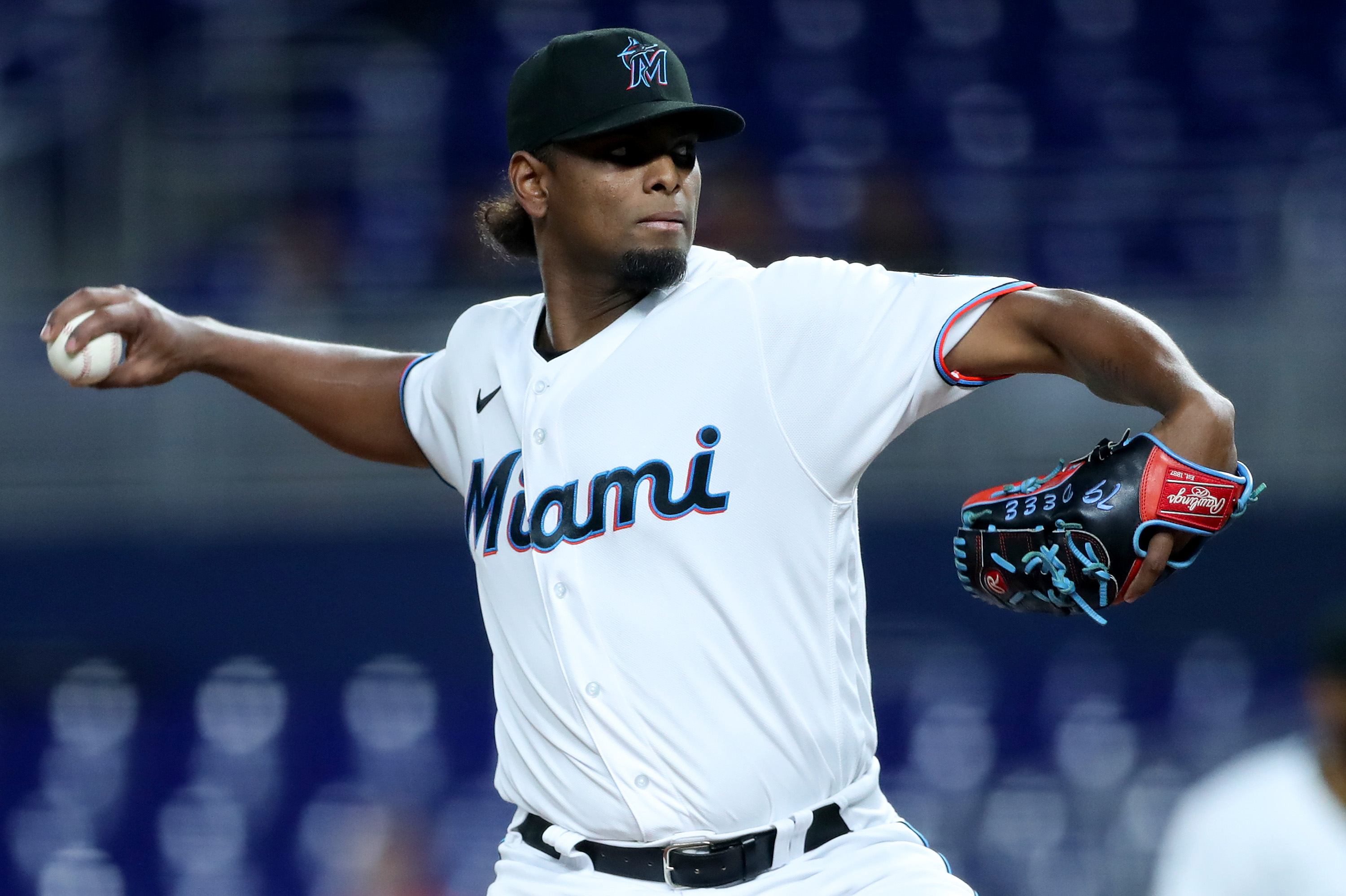 Edward Cabrera #27 of the Miami Marlins delivers a pitch against the Philadelphia Phillies during the first inning at loanDepot park on September 14, 2022 in Miami, Florida.