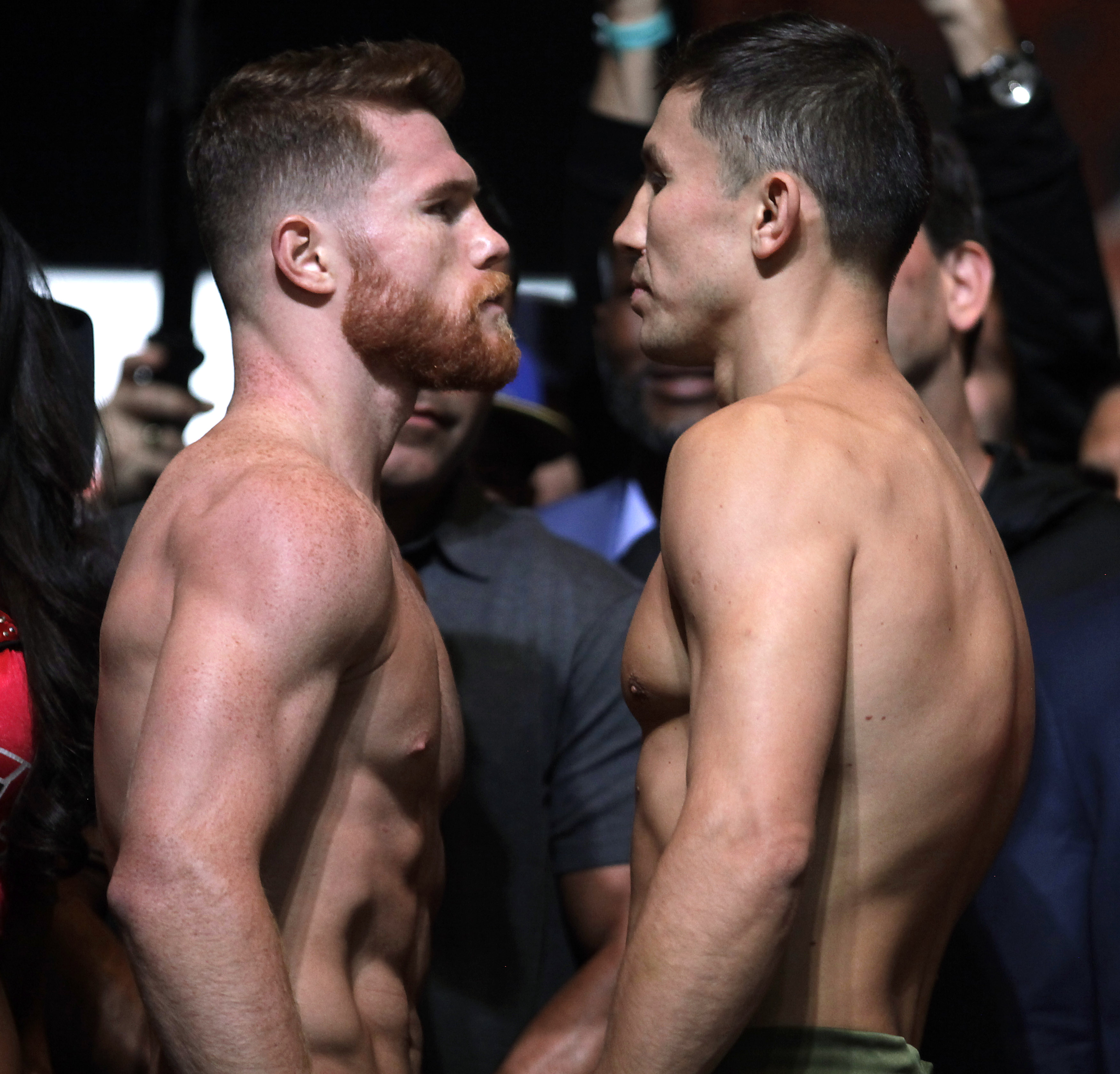 Canelo Alvarez and Gennady Golovkin when they squared off in 2017.