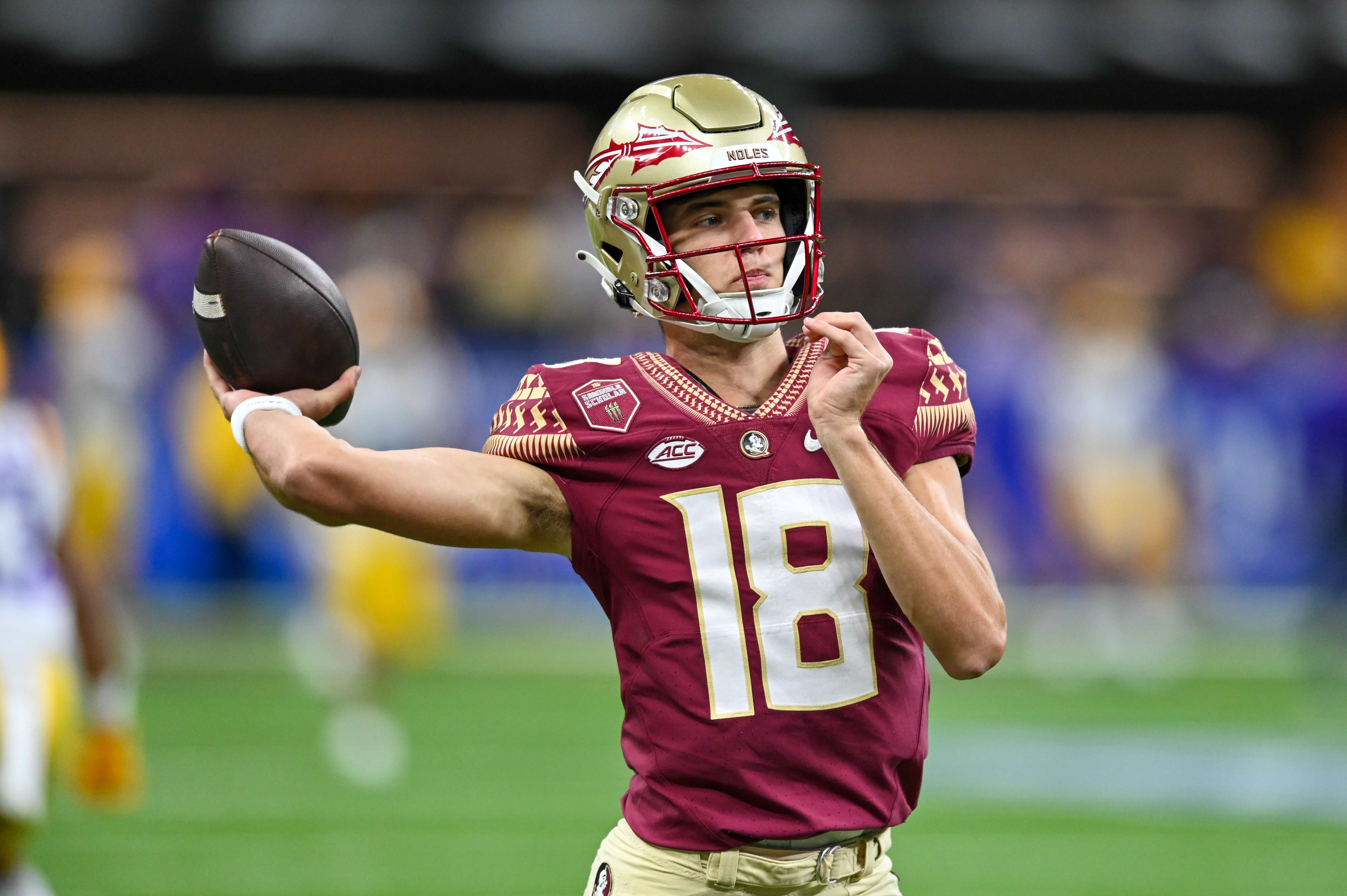 Florida State quarterback Tate Rodemaker (18) in action during the Allstate Louisiana Kickoff game between the Florida State Seminoles and the LSU Tigers at Caesars Superdome in New Orleans, LA.