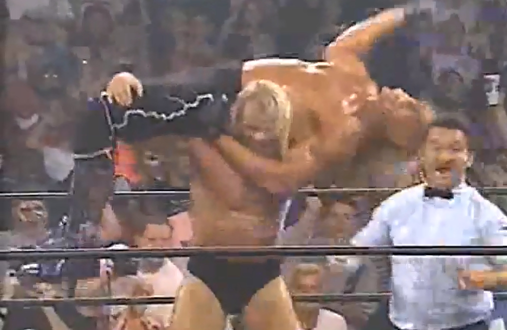Lex Luger submits Hulk Hogan with the Torture Rack on the Aug. 4, 1997 edition of WCW Monday Nitro. 