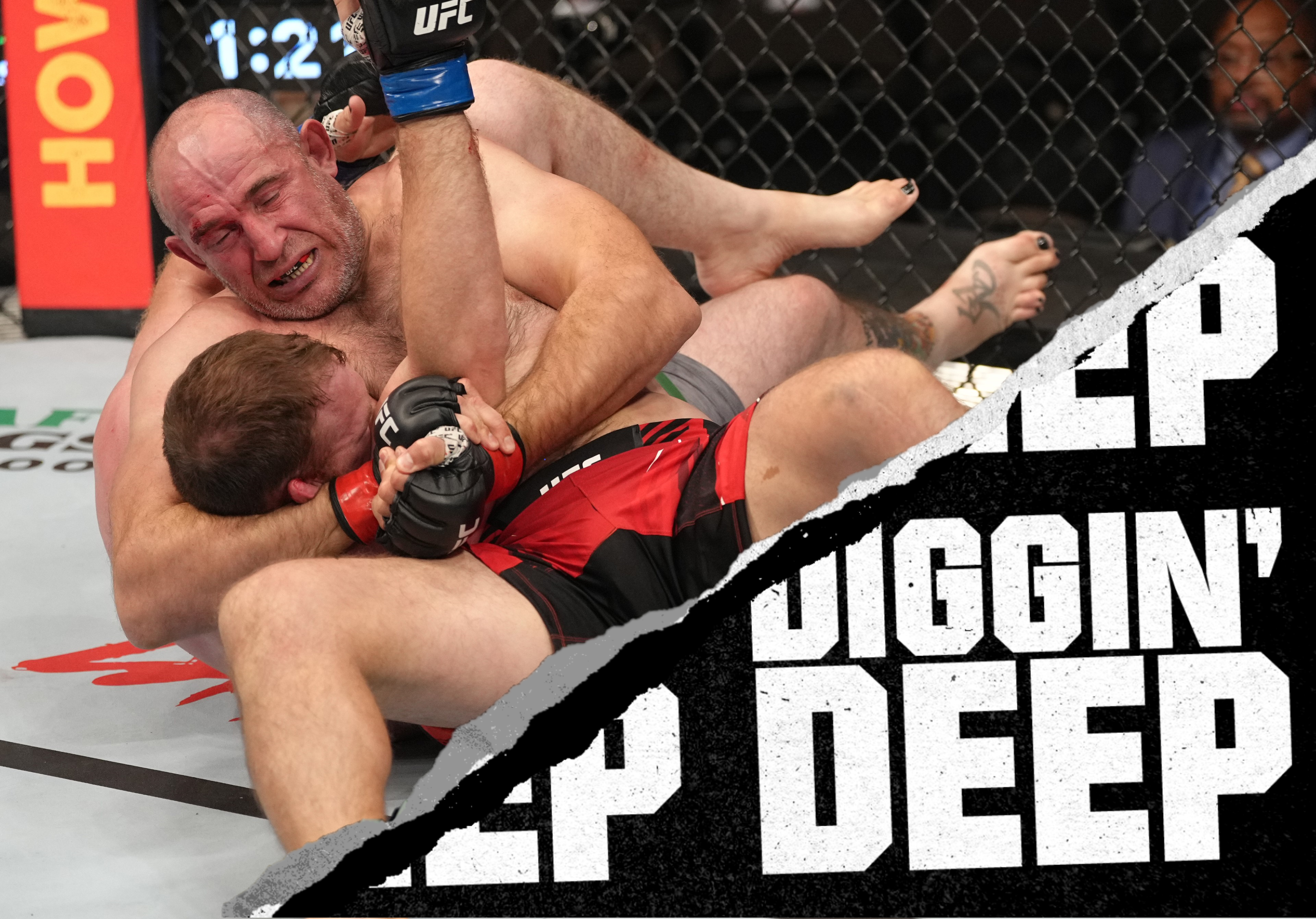 Aleksei Oleinik attempting to submit Jared Vanderaa at UFC 273
