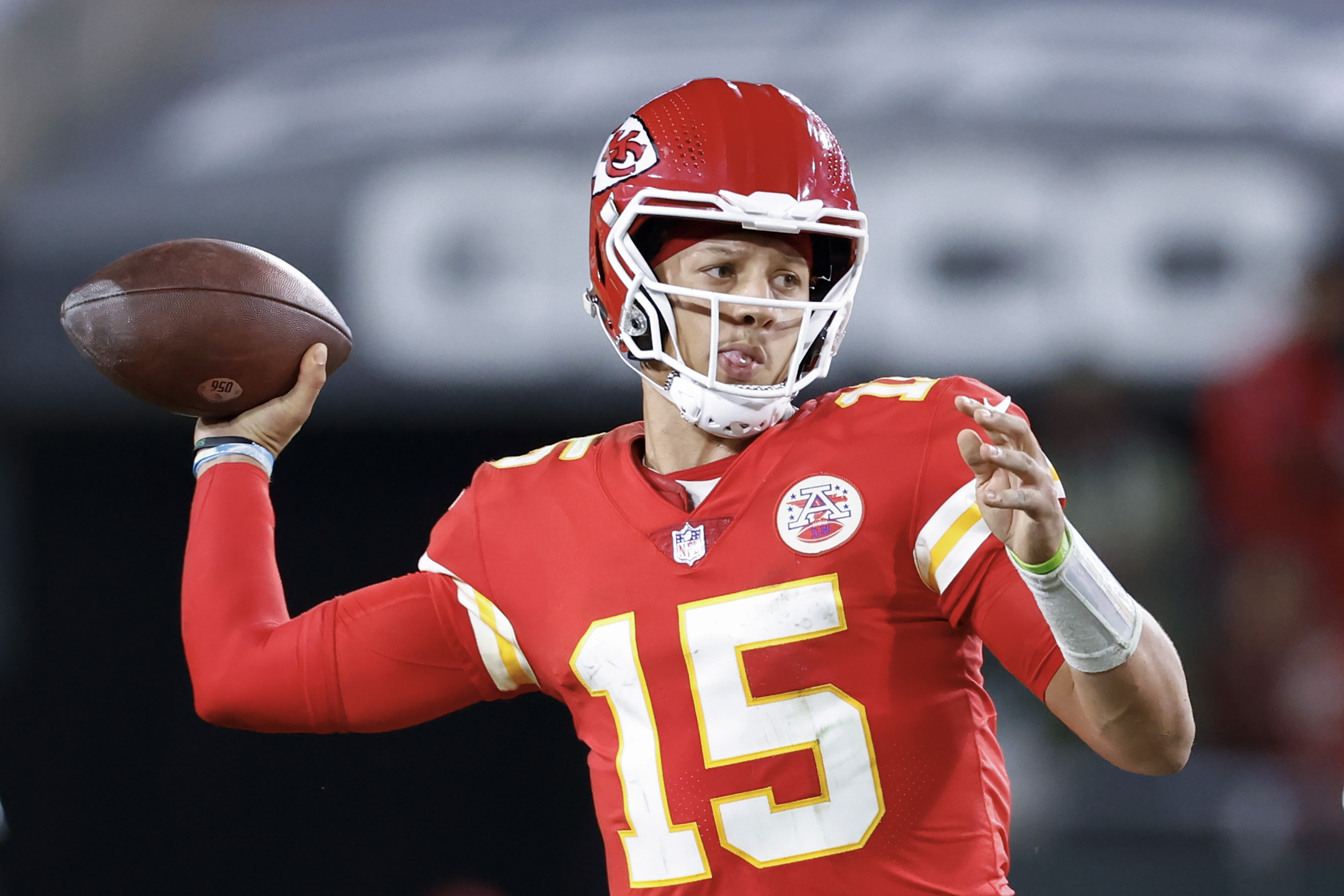 TAMPA, FLORIDA - OCTOBER 02: Patrick Mahomes #15 of the Kansas City Chiefs looks to pass the ball against the Tampa Bay Buccaneers during the third quarter at Raymond James Stadium on October 02, 2022 in Tampa, Florida.