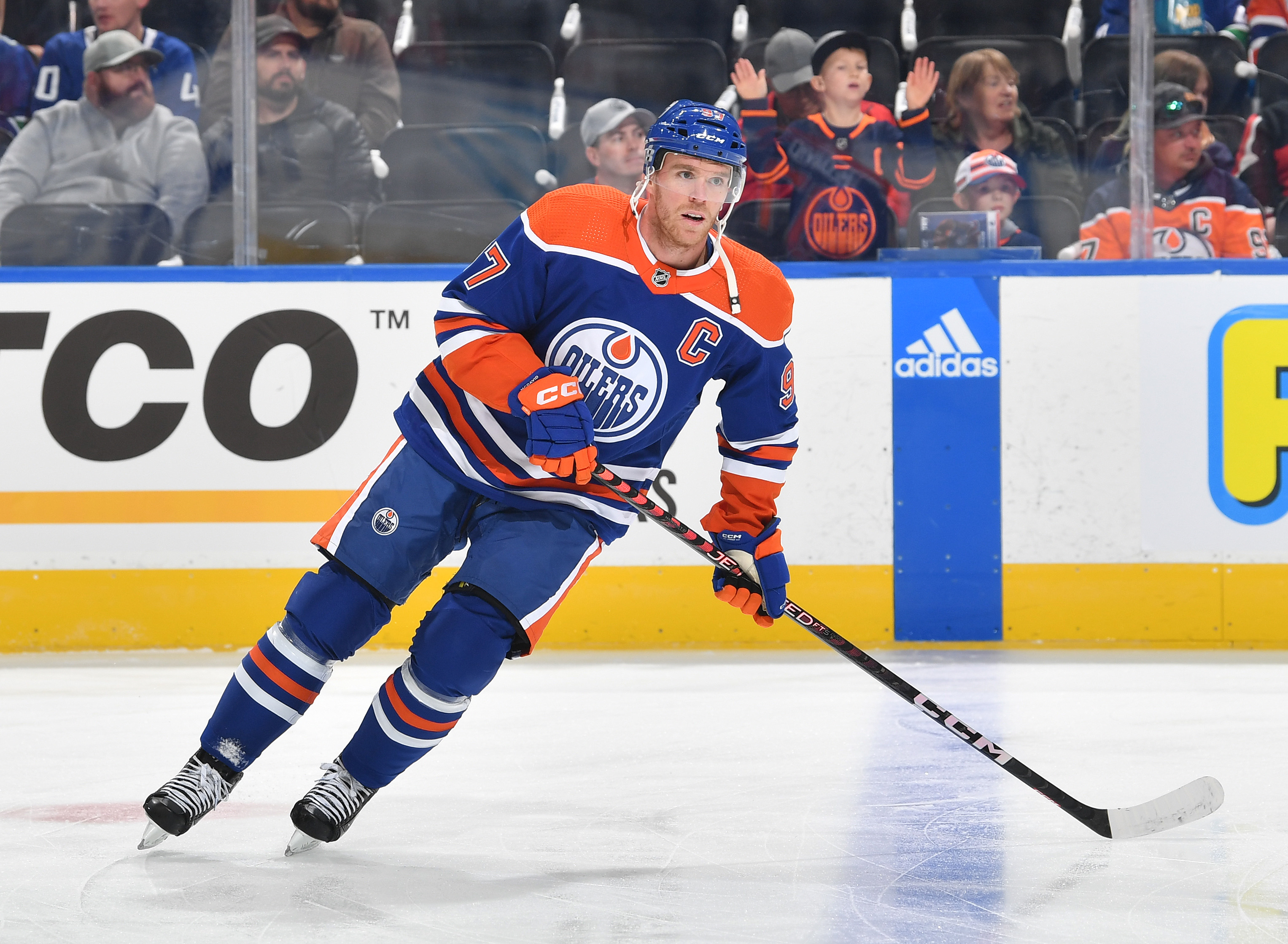 Connor McDavid of the Edmonton Oilers participates in the pre-game skate before the game against the Vancouver Canucks on October 12, 2022 at Rogers Place in Edmonton, Alberta, Canada.