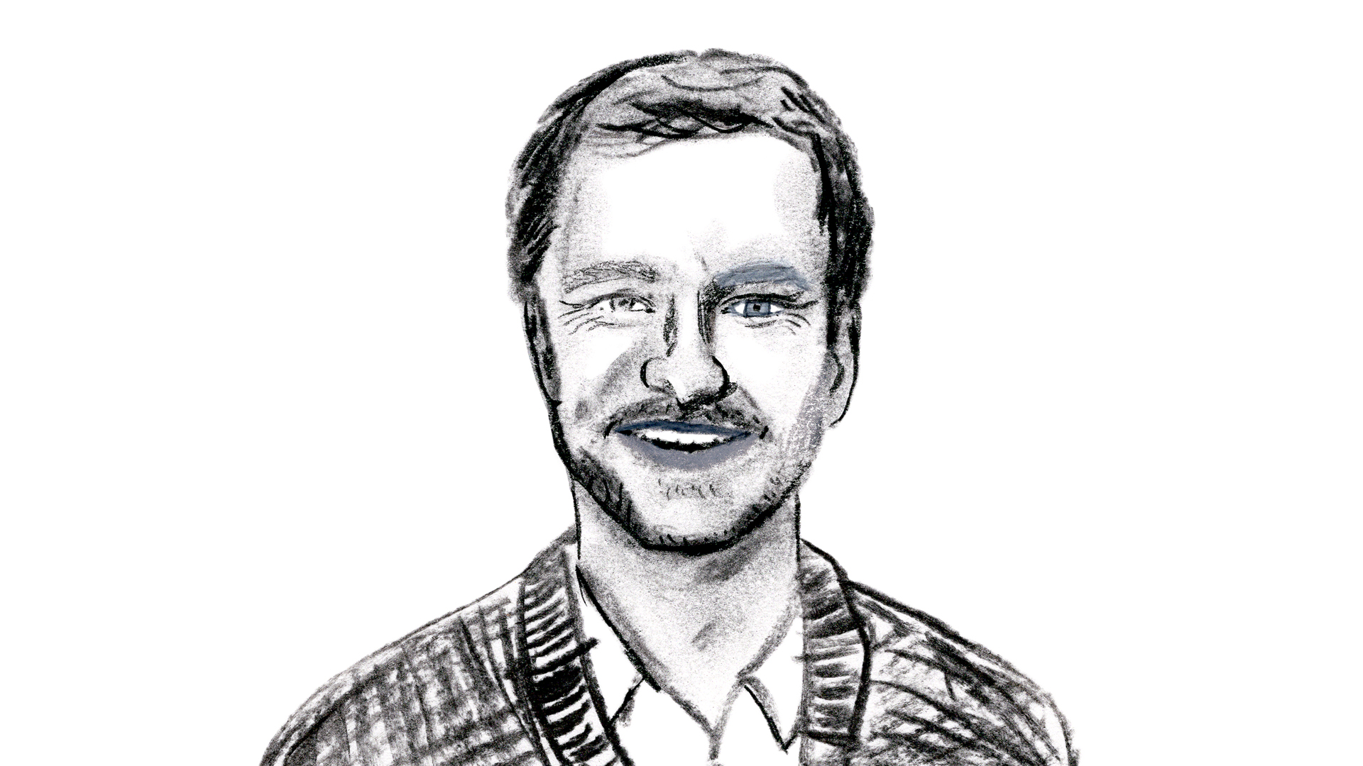 An illustrated portrait of Max Roser in black and white.