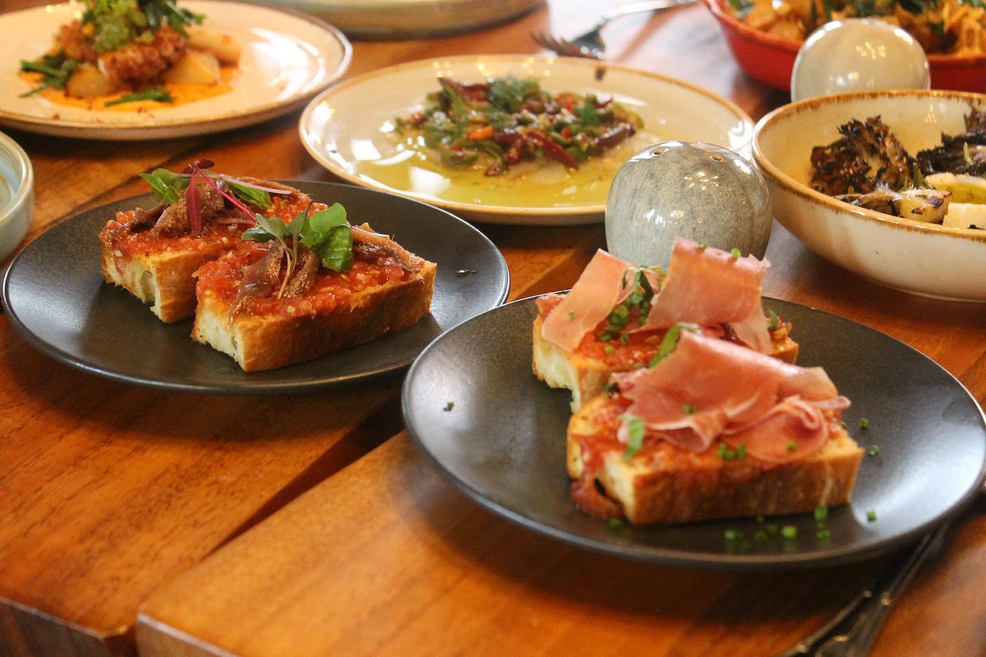 Toasts topped with jamon iberico and other meats and cheese at Sebastian Pintxos Bar in Midtown Atlanta. 
