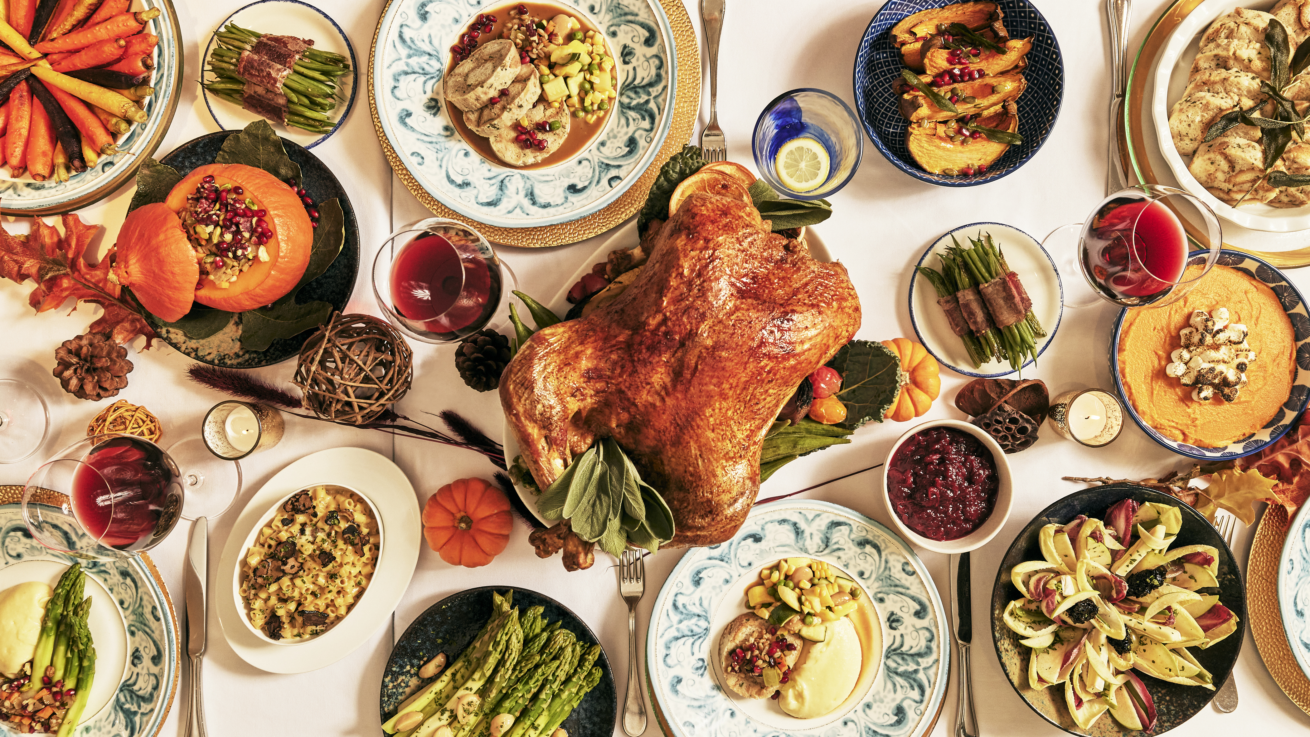 Thanksgiving dinner spread at the Peninsula Beverly Hills.