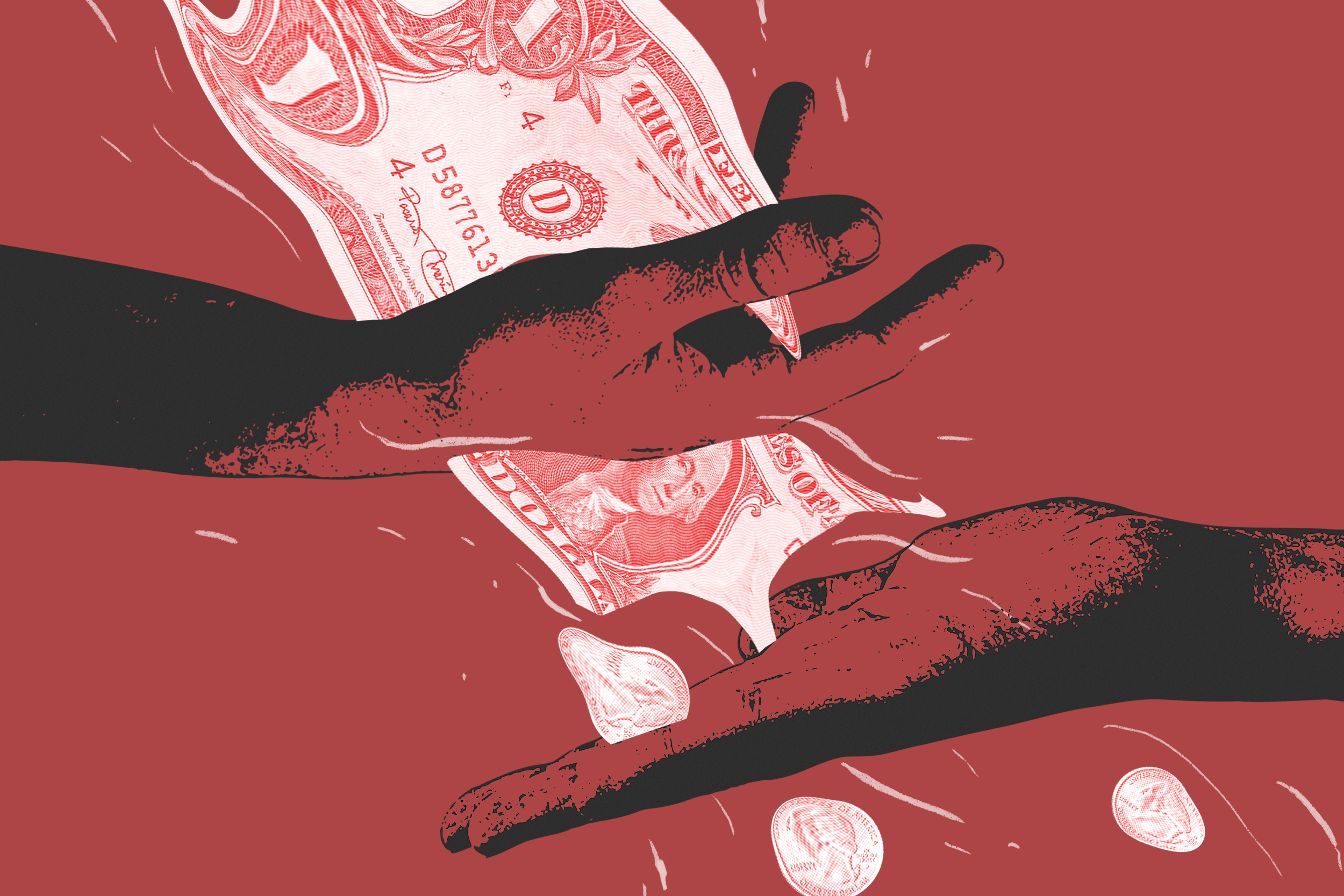 An illustration of money slipping through hands