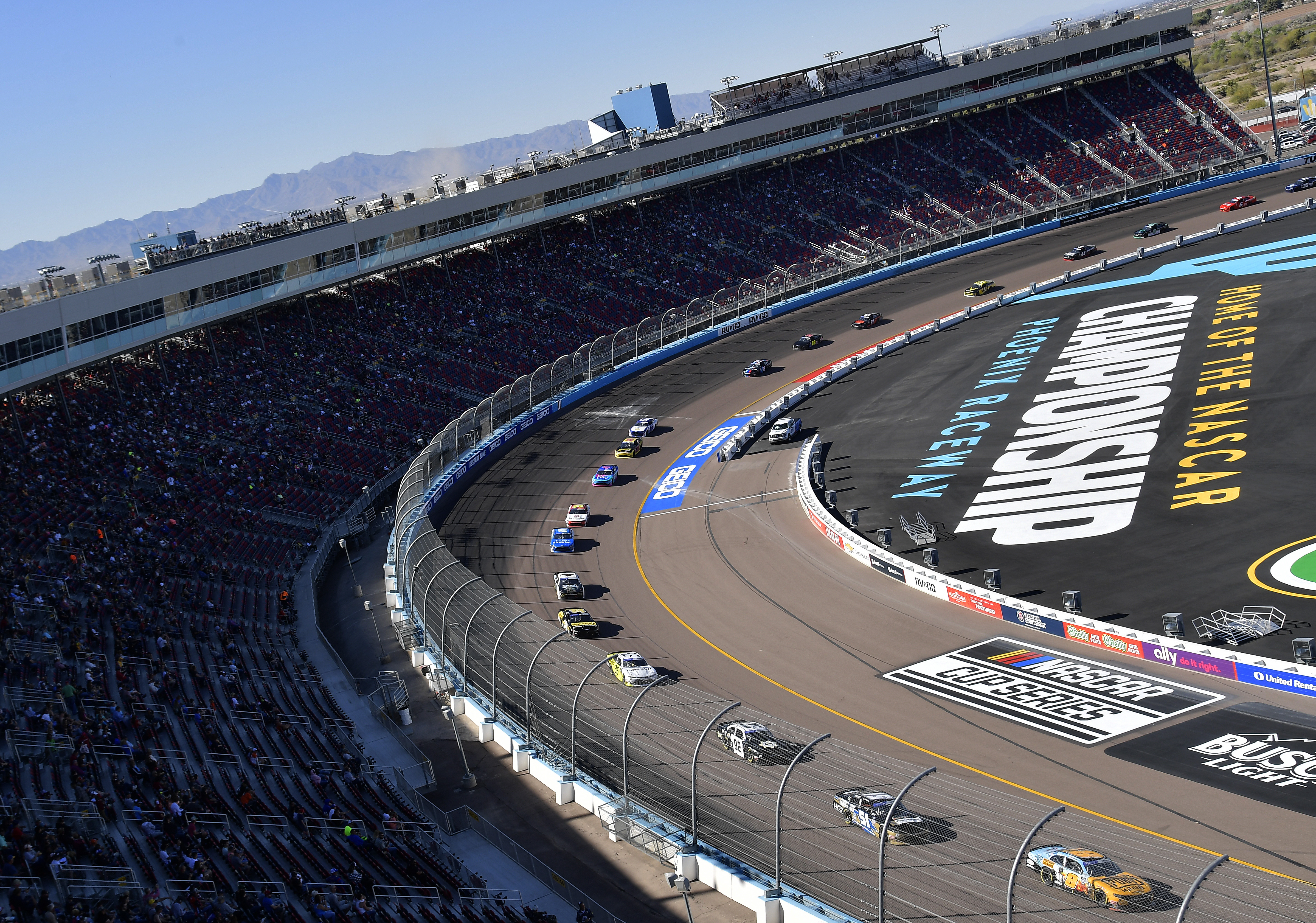 A general view of racing during the NASCAR Xfinity Series United Rentals 200 at Phoenix Raceway on March 12, 2022 in Avondale, Arizona.