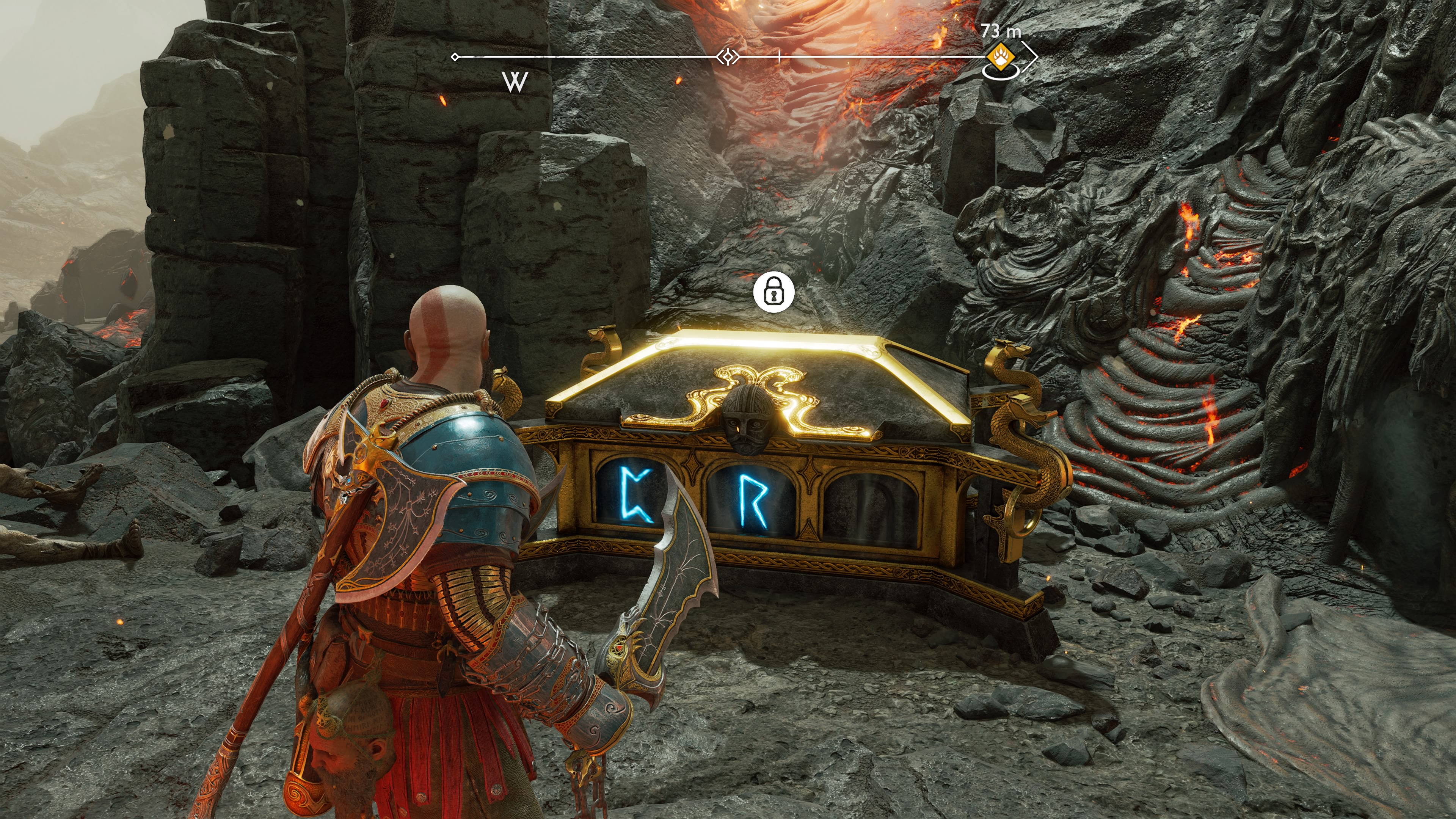 Kratos looks at a Nornir Chest in God of War Ragnarok