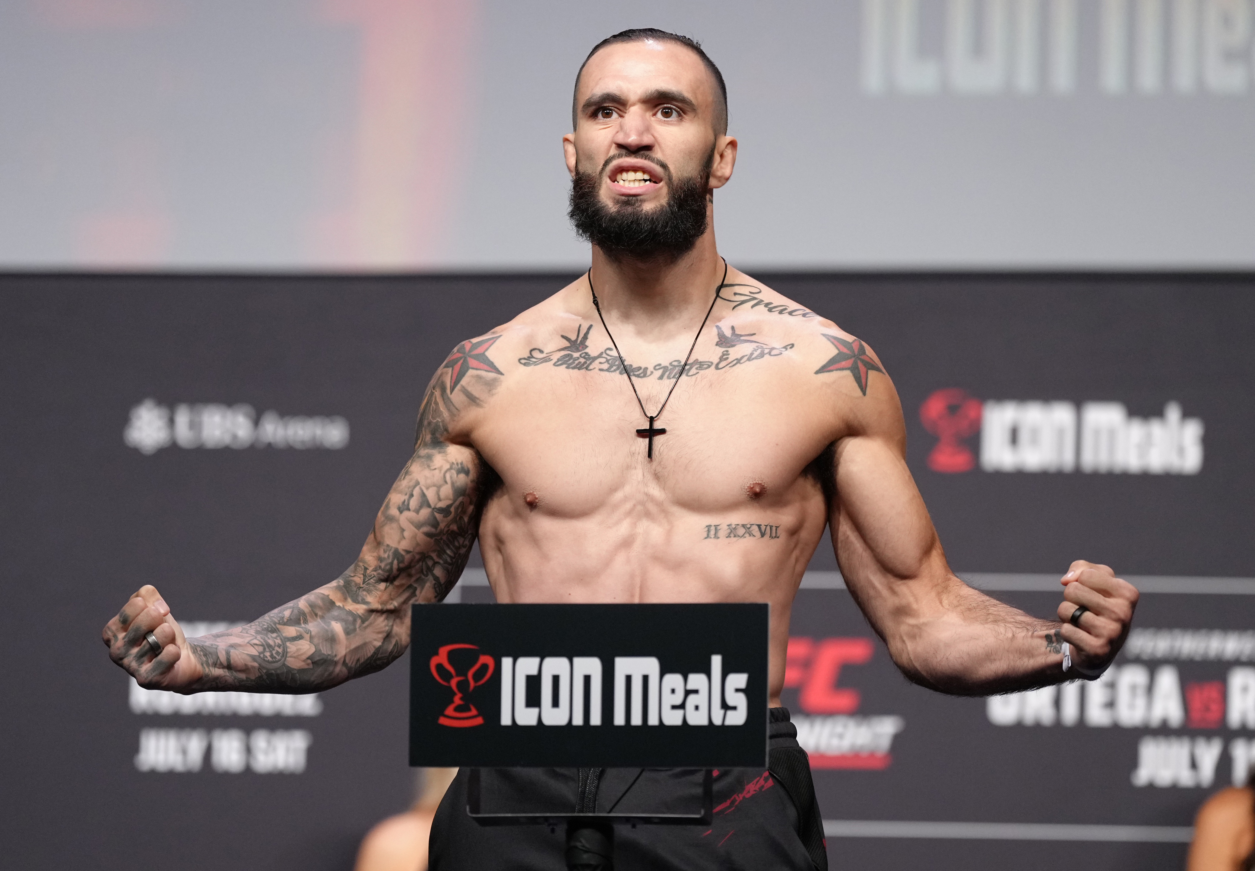 Shane Burgos during the ceremonial weigh-ins for UFC Long Island in July 2022. 