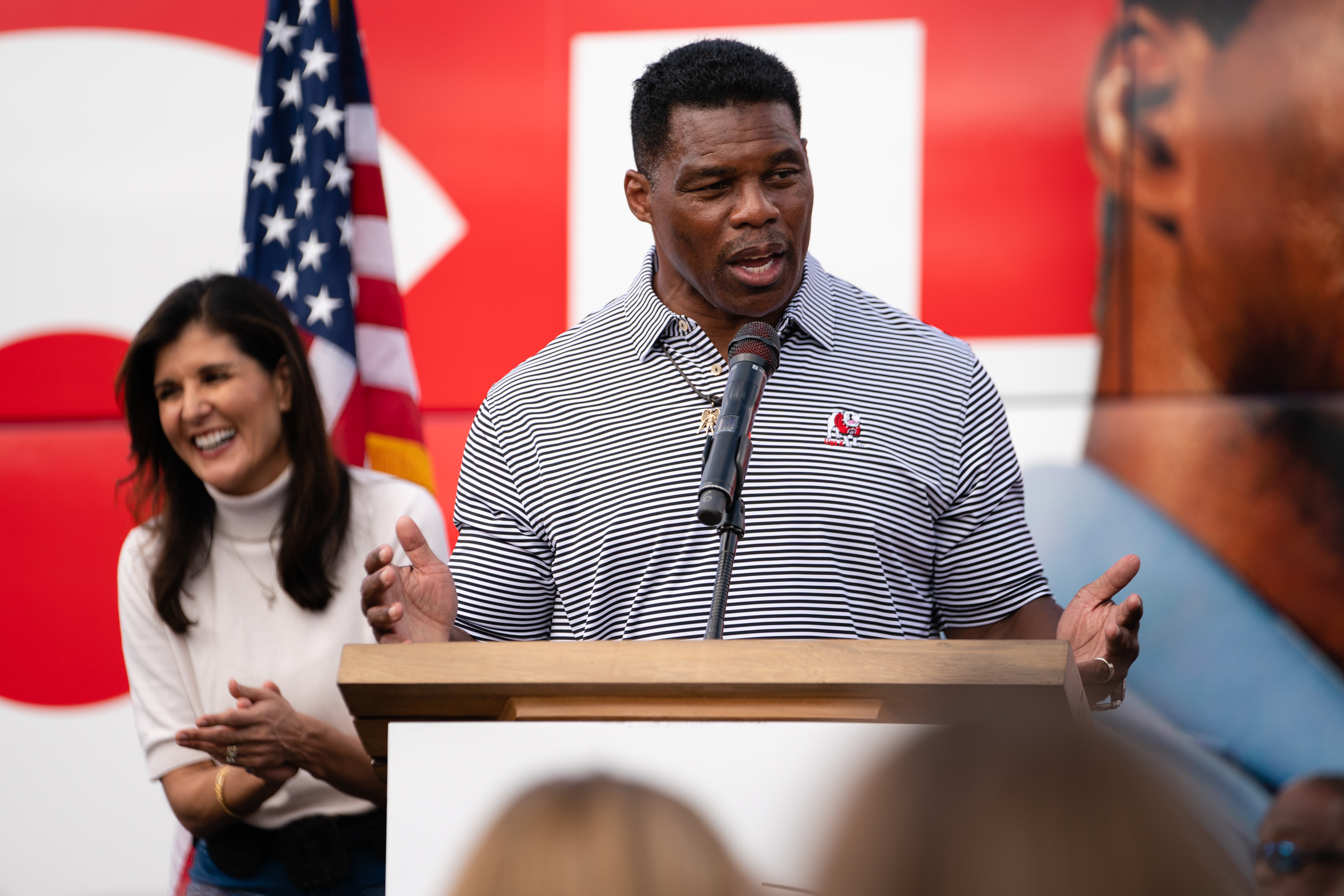 Herschel Walker, Republican candidate for U.S. Senate, speaks at a campaign event on November 6, 2022 in Hiram, Georgia. Recent polls have shown a tightening race against incumbent Sen. Raphael Warnock, with control of the U.S. Senate in the balance.