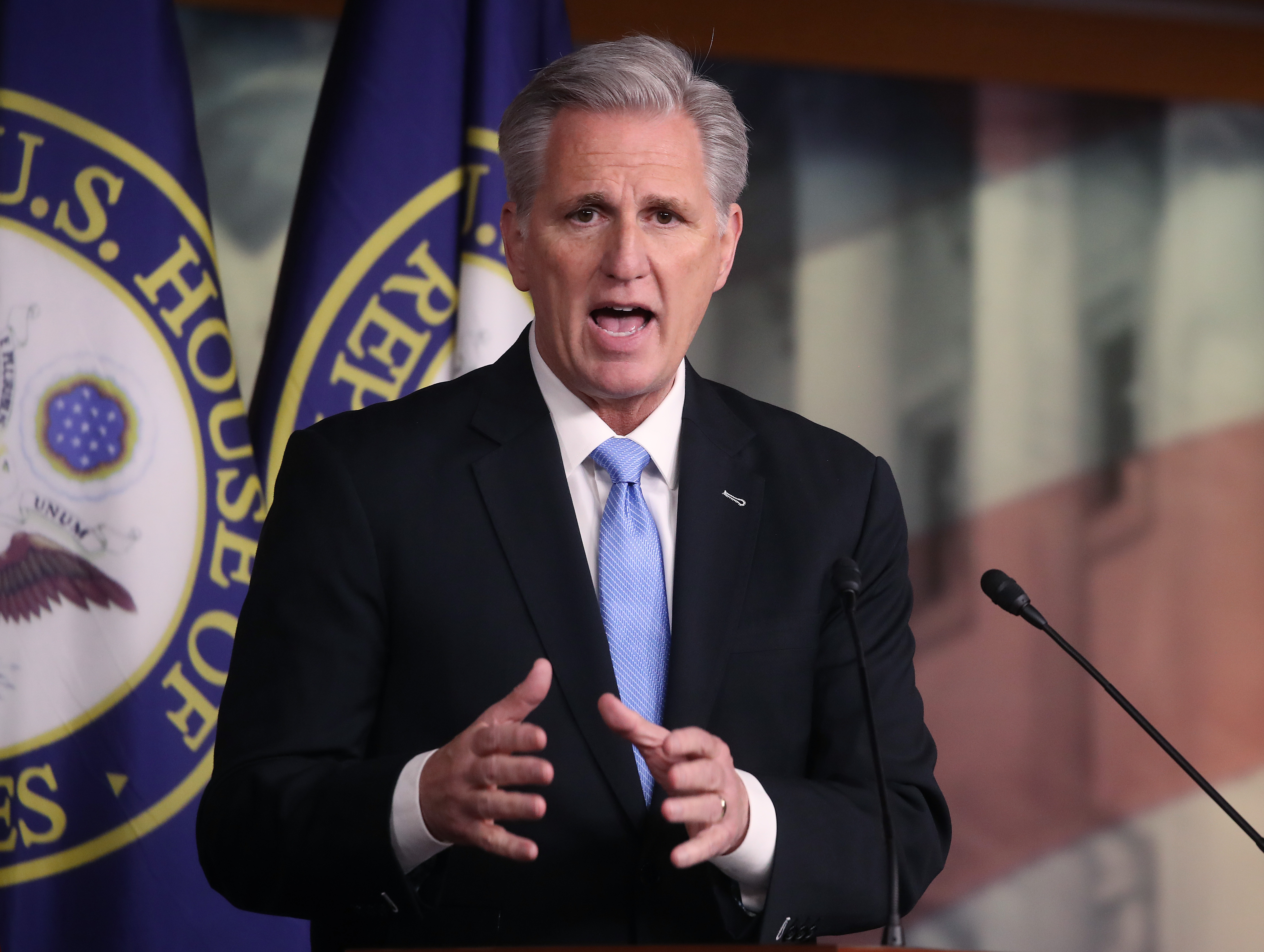 House Minority Leader Kevin McCarthy (R-CA) speaks during his weekly news conference at the U.S. Capitol on February 27, 2020 in Washington, DC.