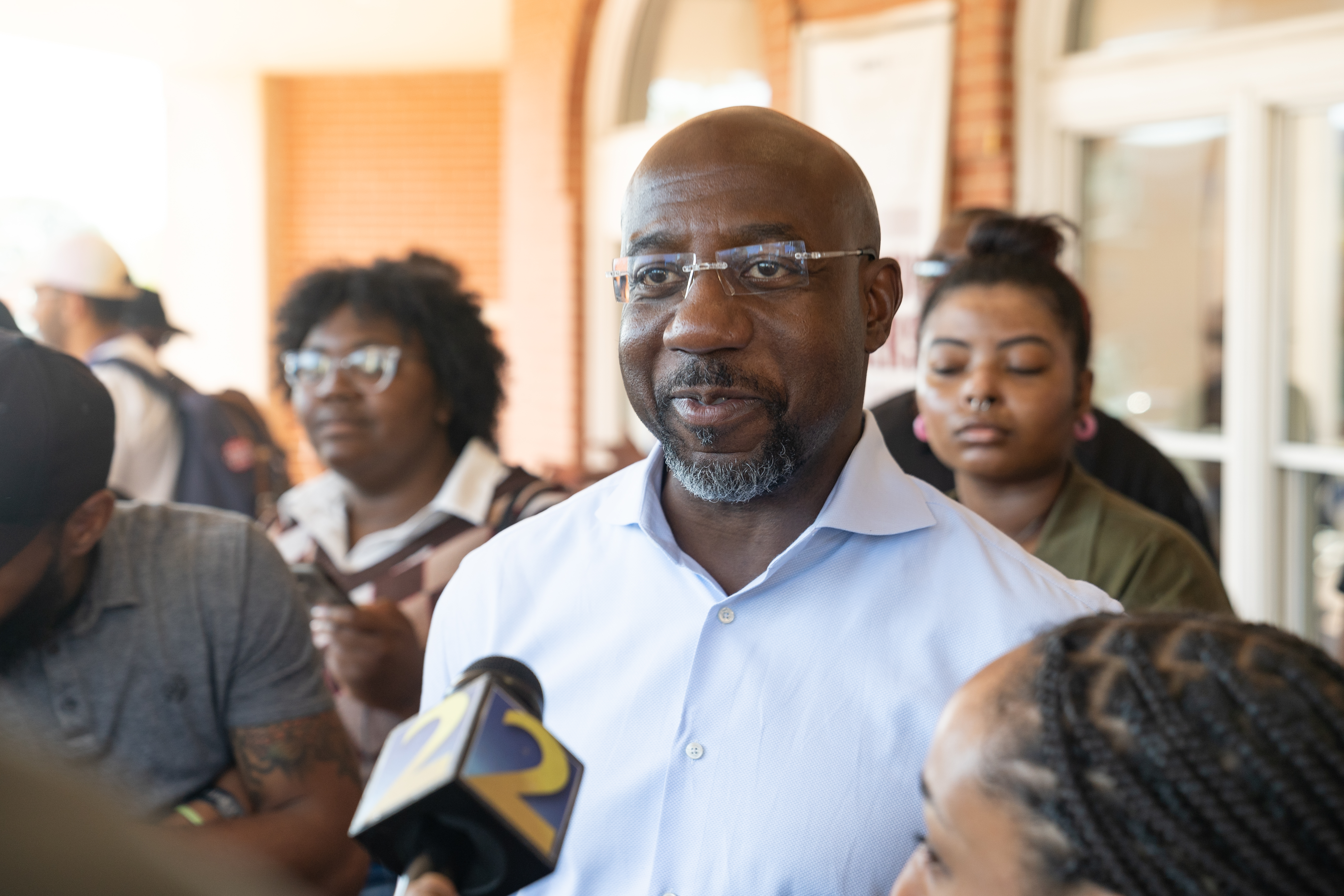 Sen. Raphael Warnock speaks at a campaign event at Atlanta University Center Consortium Campus on Election Day as voters all across Georgia take to the polls to cast their ballot on November 8, 2022 in Atlanta, Georgia.&nbsp;
