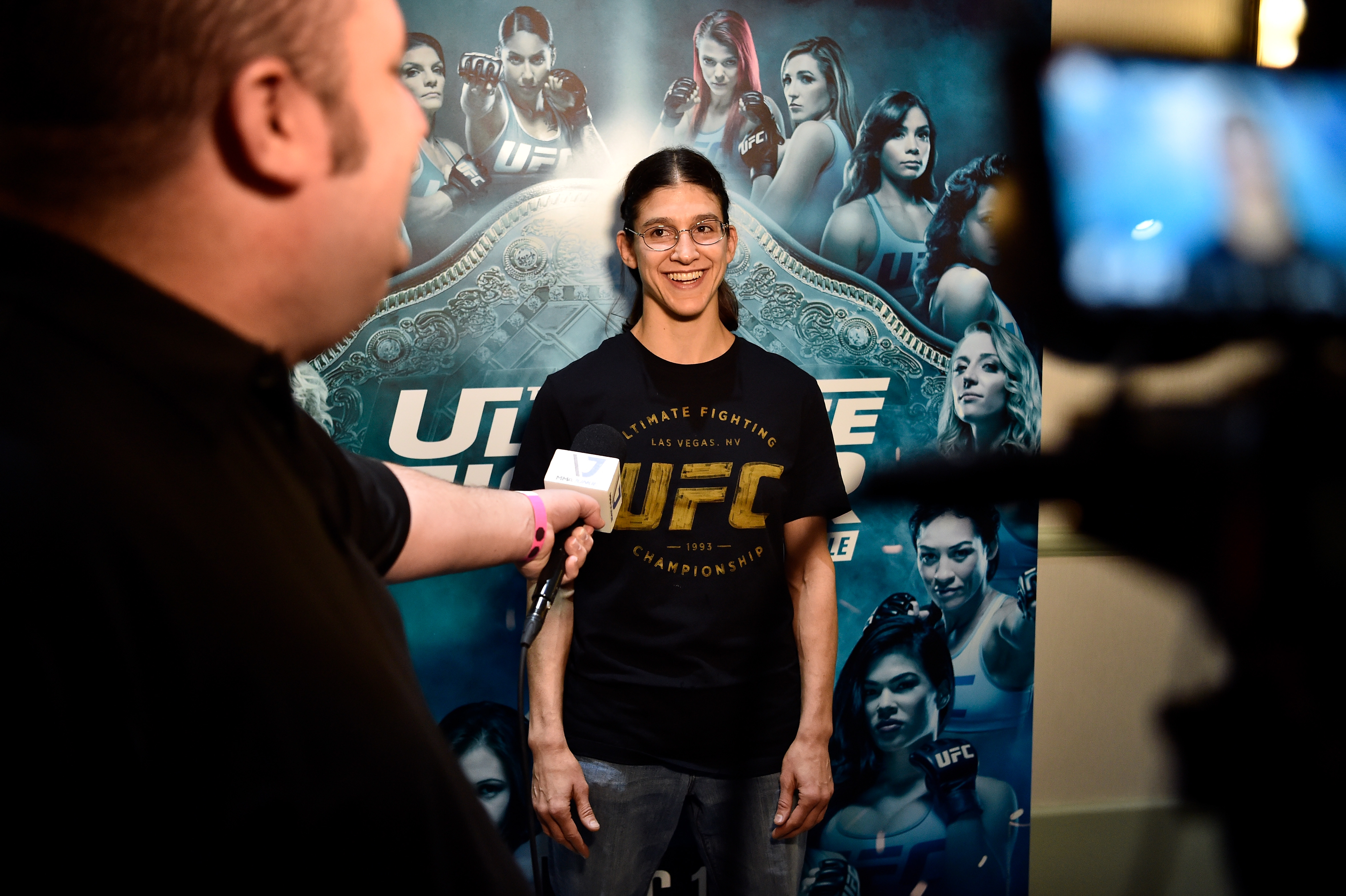 Roxanne Modafferi answers questions at a 2017 UFC media event.