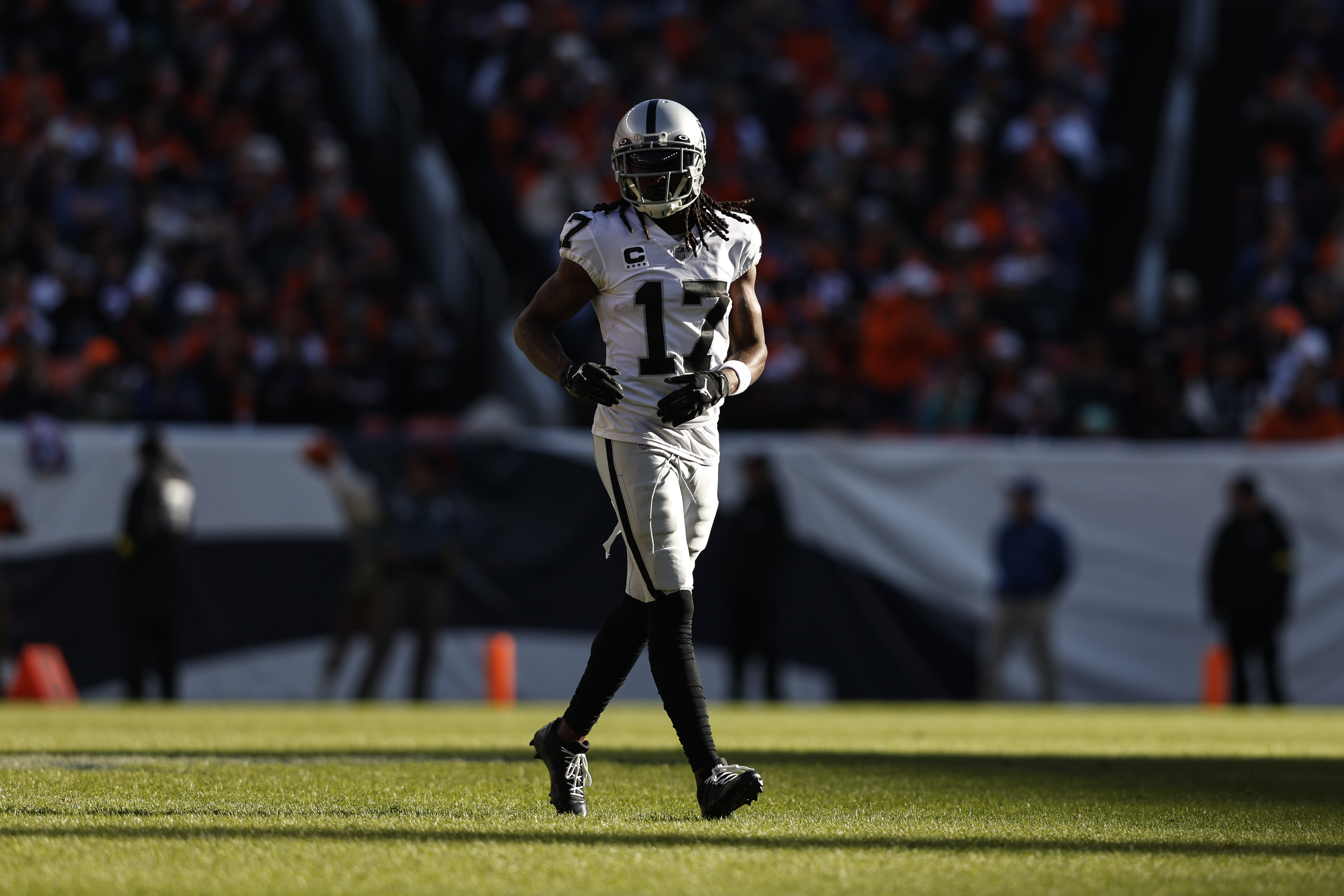 Davante Adams #17 of the Las Vegas Raiders runs during an NFL game between the Las Vegas Raiders and Denver Broncos at Empower Field At Mile High on November 20, 2022 in Denver, Colorado. The Las Vegas Raiders won in overtime