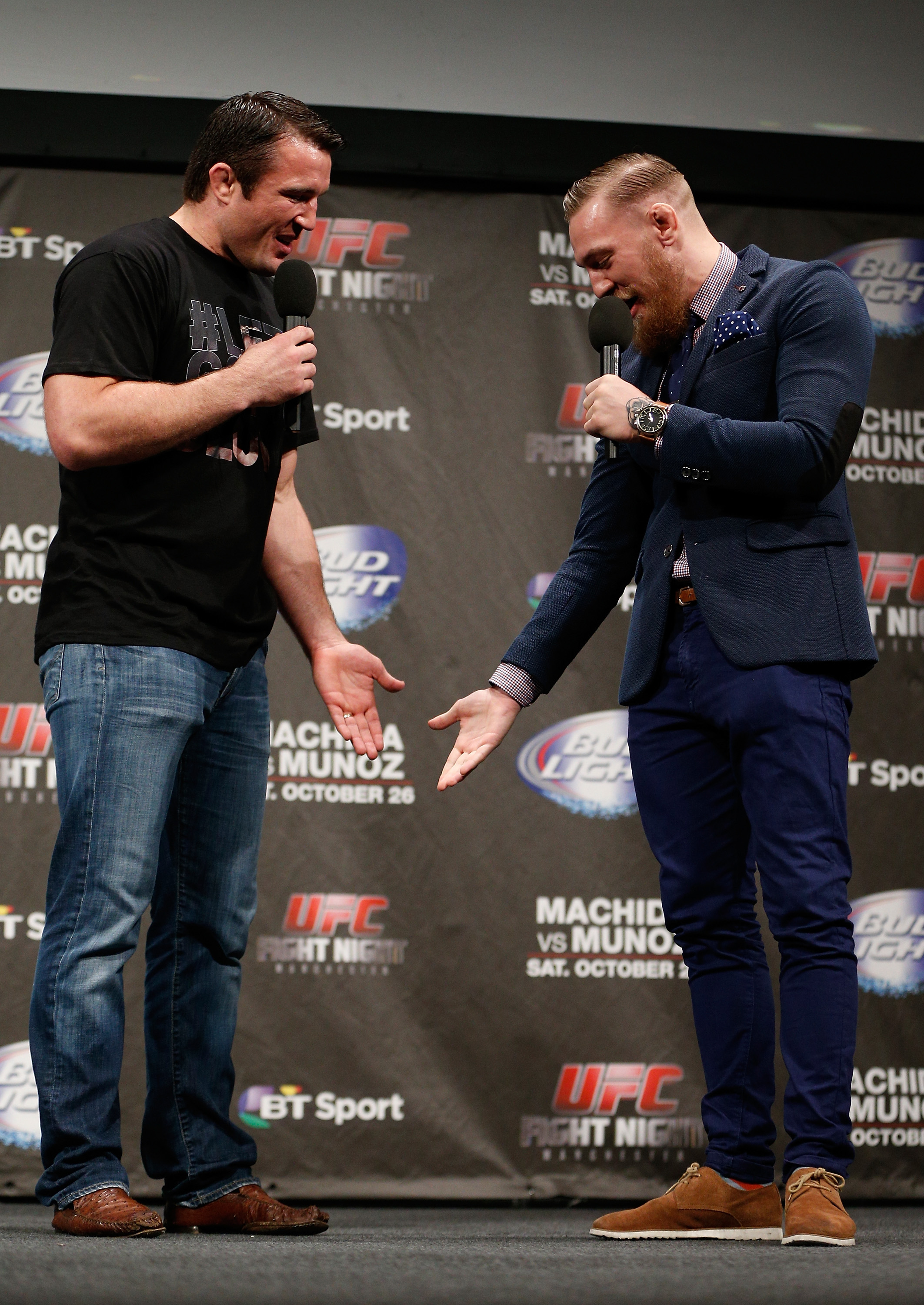 Conor McGregor and Chael Sonnen at a Q&amp;A session in 2013. 
