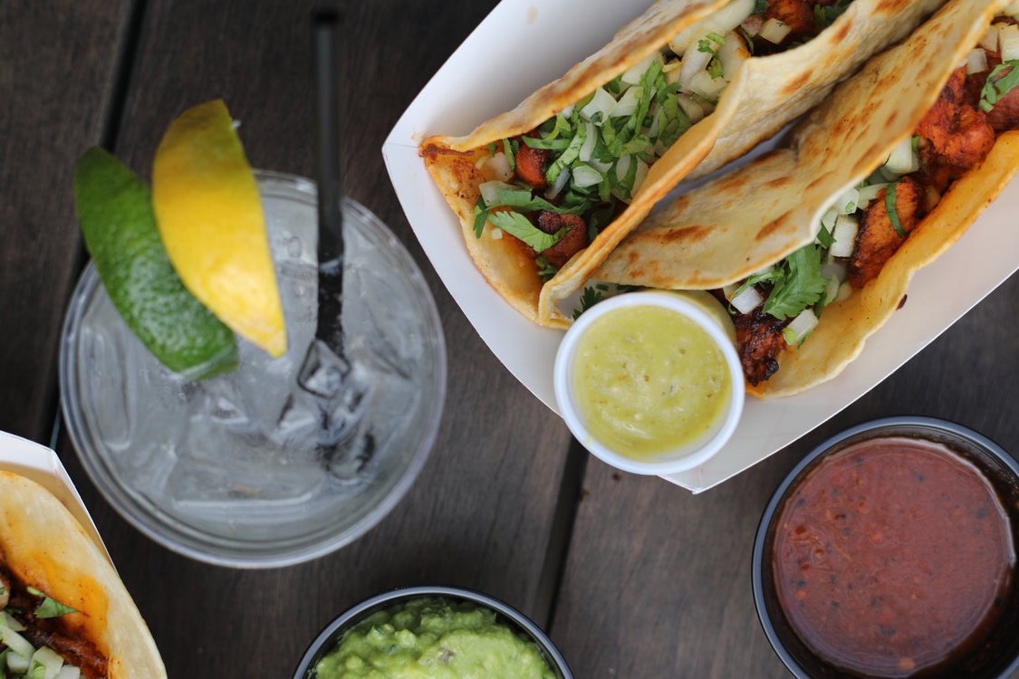 Tacos and drinks.