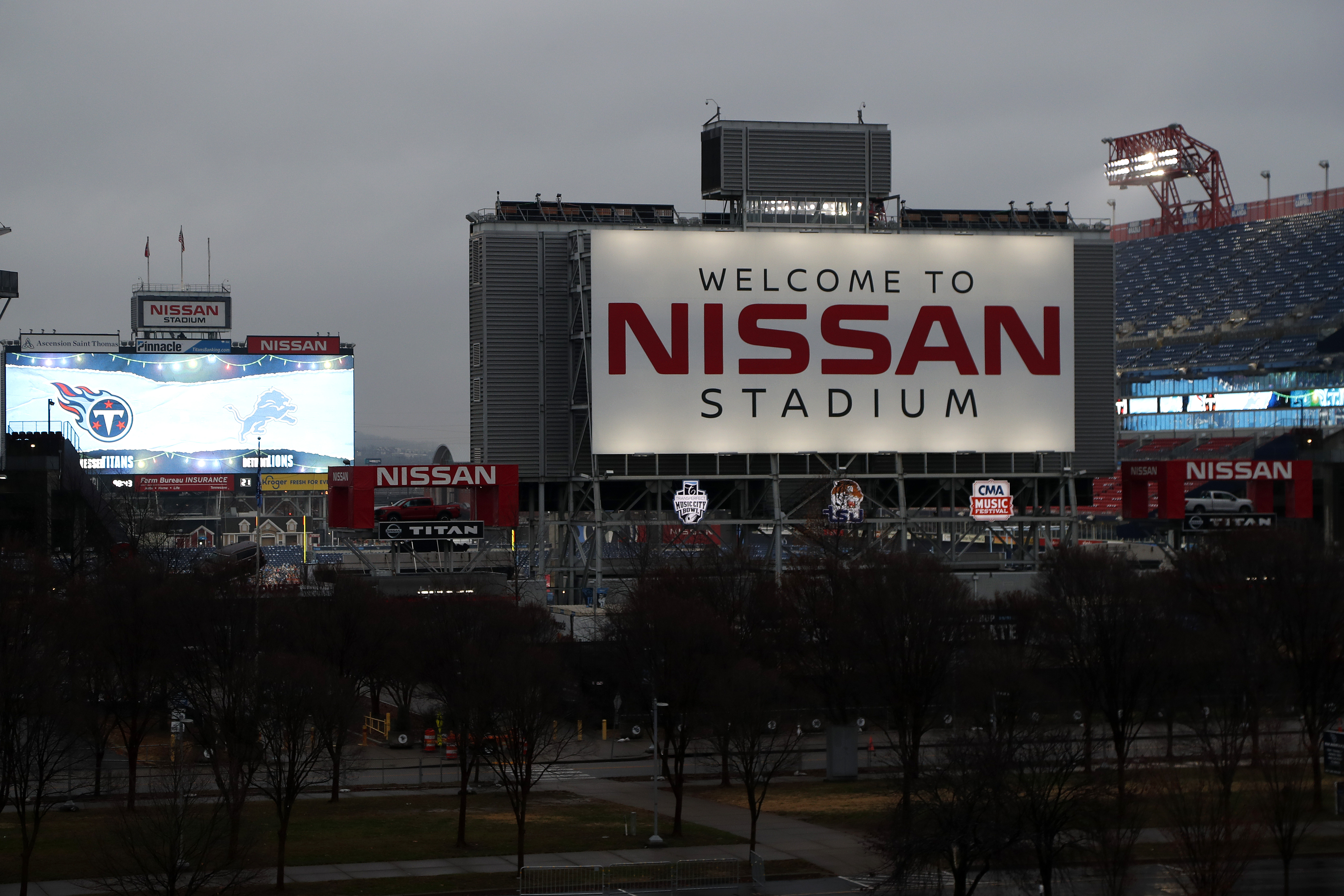 A general view outside of the Nissan Stadium prior to the Detroit Lions and Tennessee Titans game on December 20, 2020 in Nashville, Tennessee.