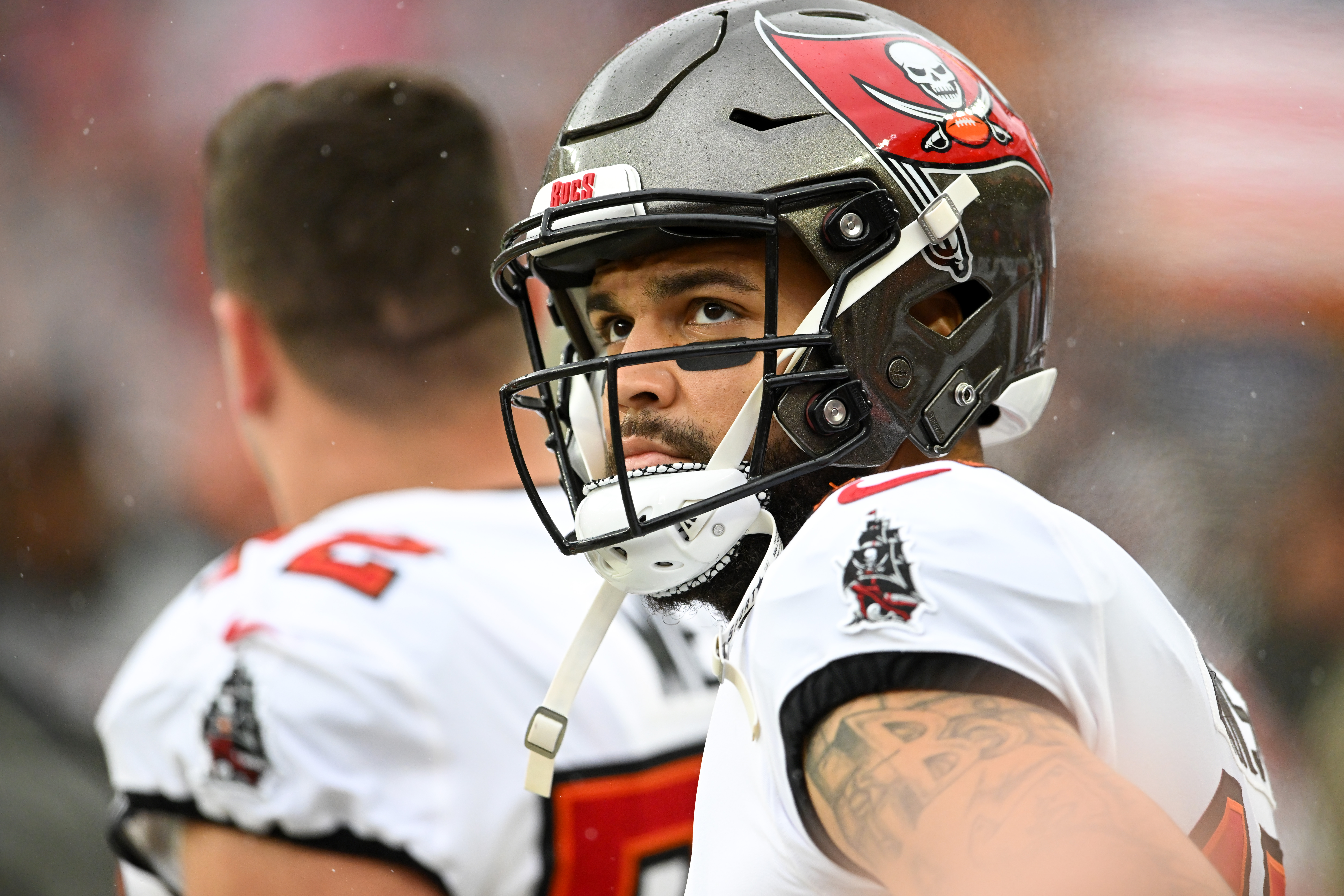 Mike Evans #13 of the Tampa Bay Buccaneers looks on during the first half against the Cleveland Browns at FirstEnergy Stadium on November 27, 2022 in Cleveland, Ohio.