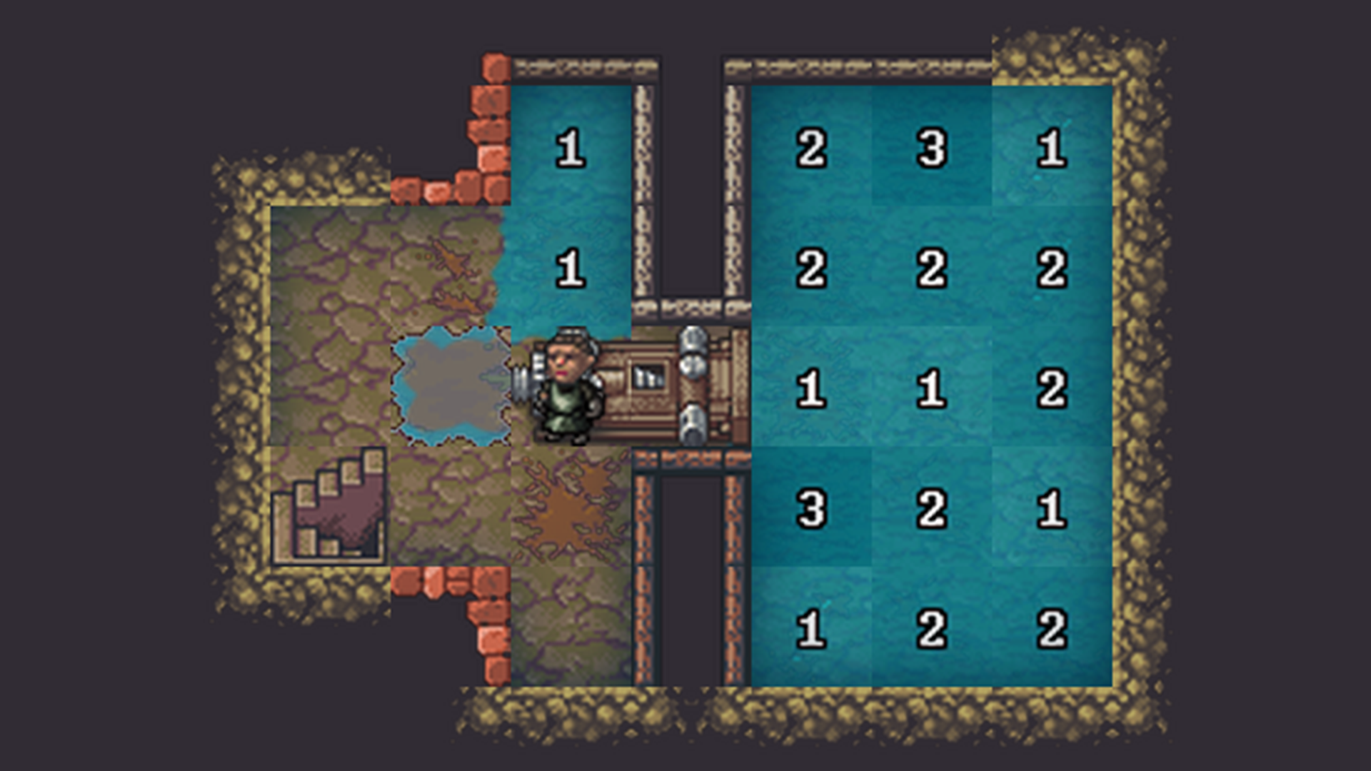 A Dwarf Fortress screenshot showing an aquifer, a flooded room, and a Screw Pump.