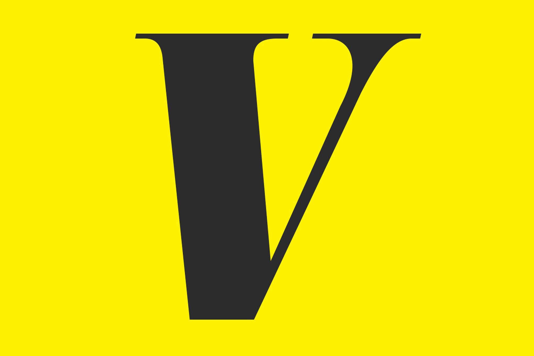 A Vox logo, with a black letter V on a bright yellow background.