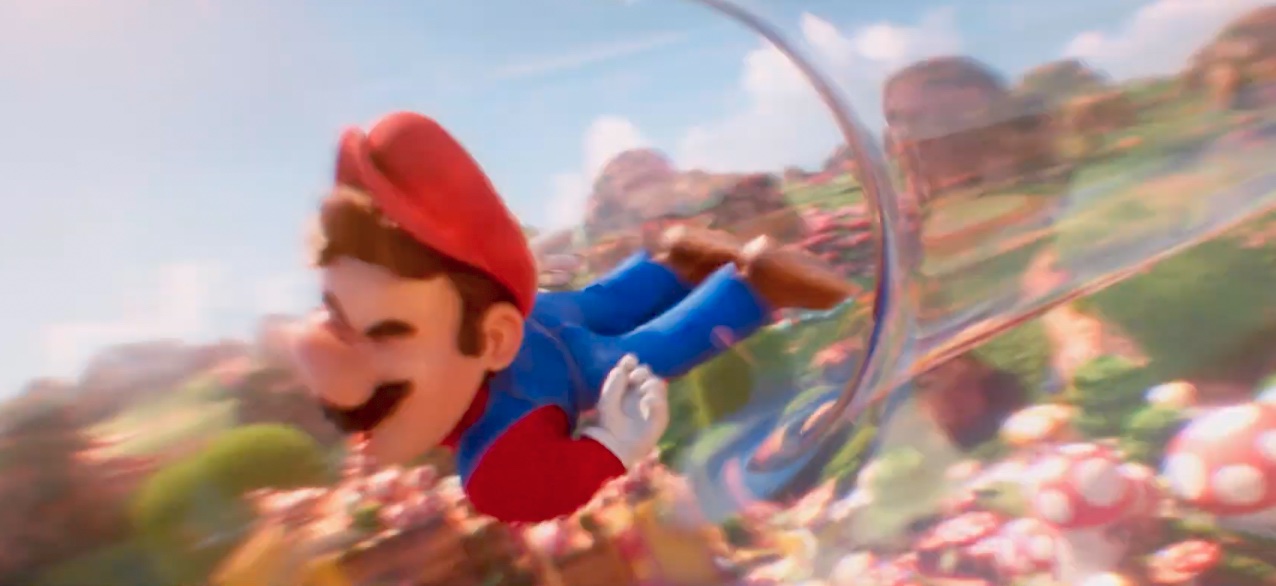 Mario slams into a clear pipe wall in the Super Mario Bros. Movie trailer