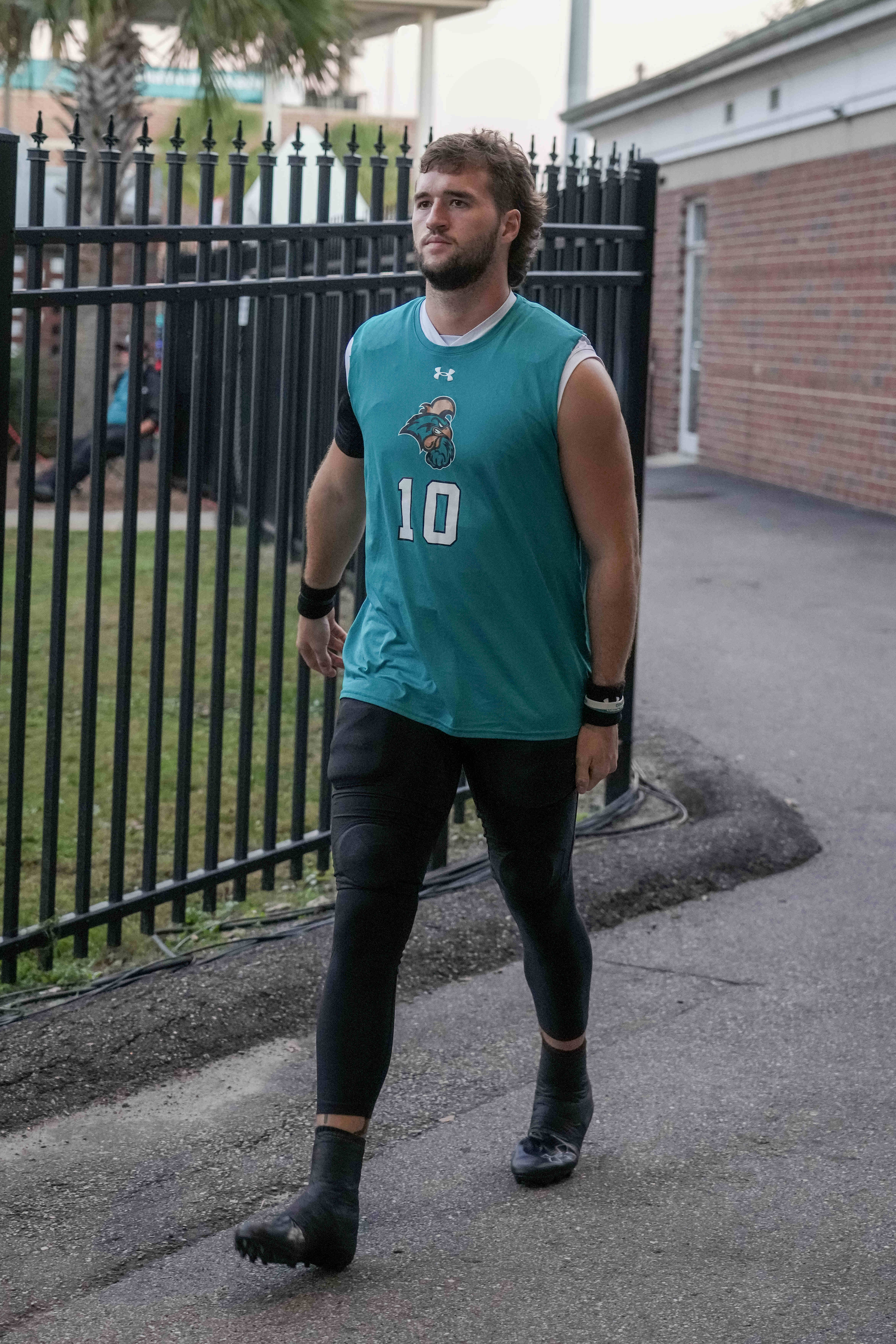 Coastal Carolina Chanticleers quarterback Grayson McCall arrives prior to a game against the Appalachian State Mountaineers at Brooks Stadium.