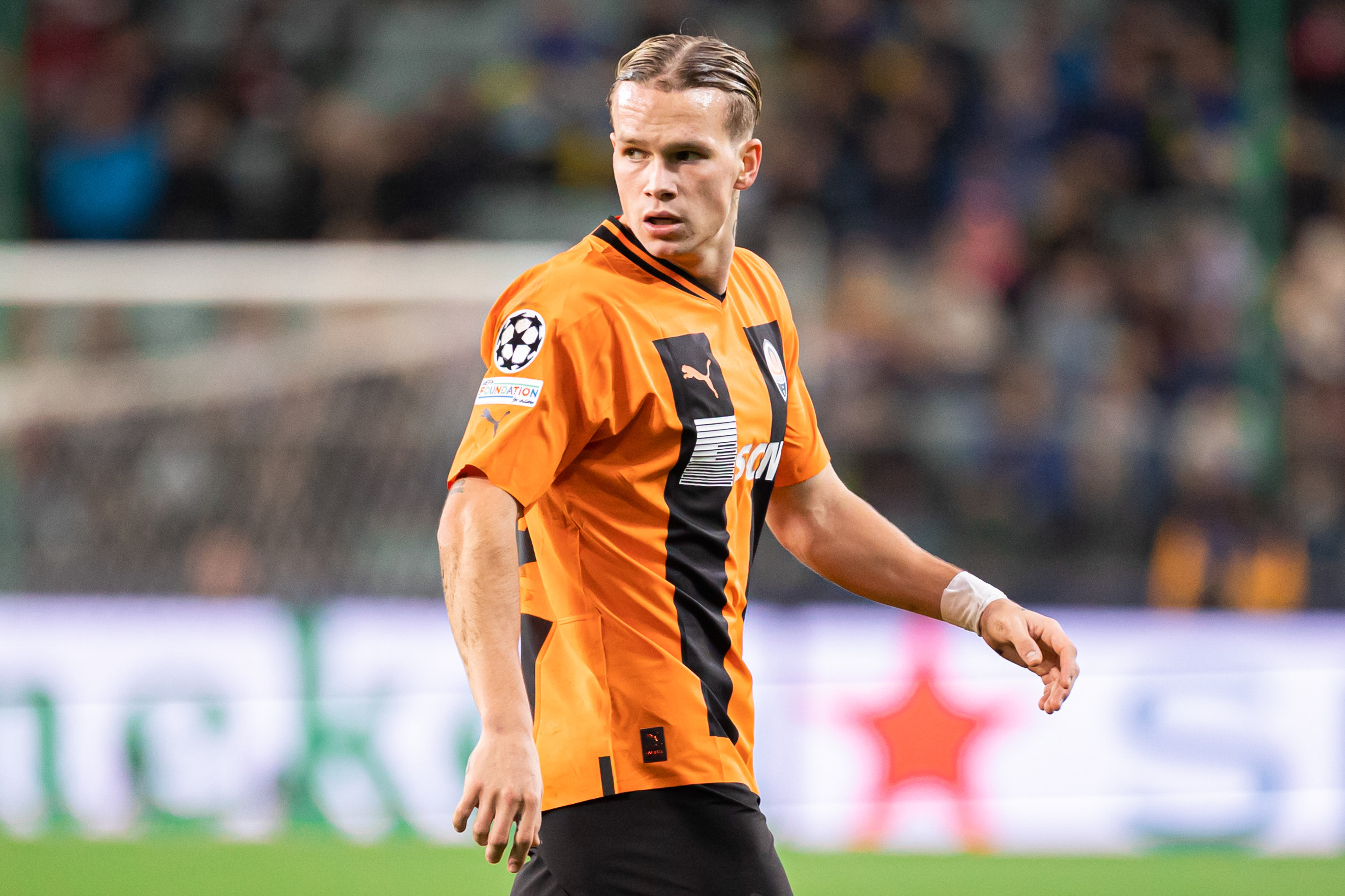 Mykhailo Mudryk of Shakhtar seen in action during the UEFA...