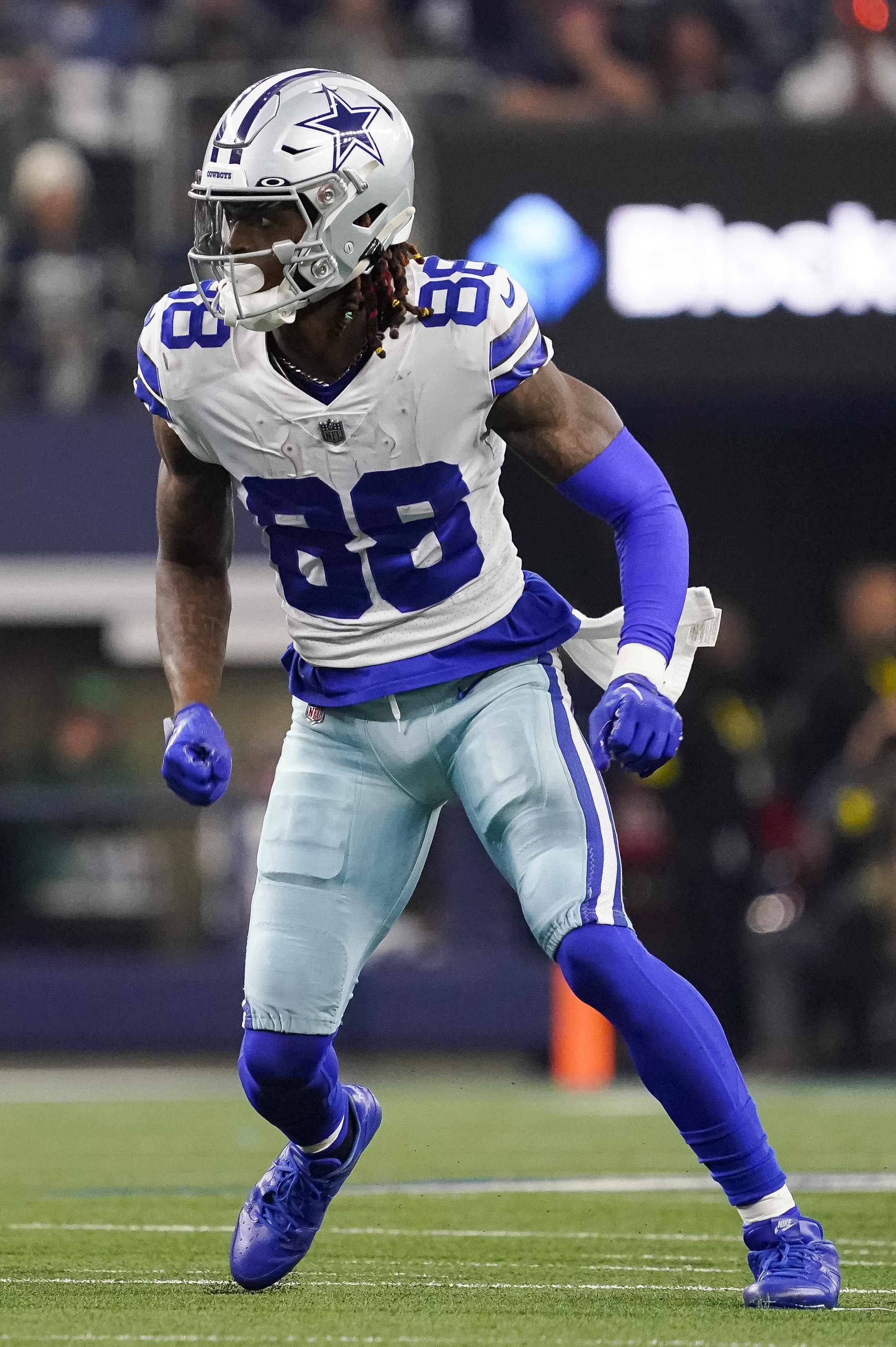 CeeDee Lamb #88 of the Dallas Cowboys runs during the second quarter of a game against the Philadelphia Eagles at AT&amp;T Stadium on December 24, 2022 in Arlington, Texas.