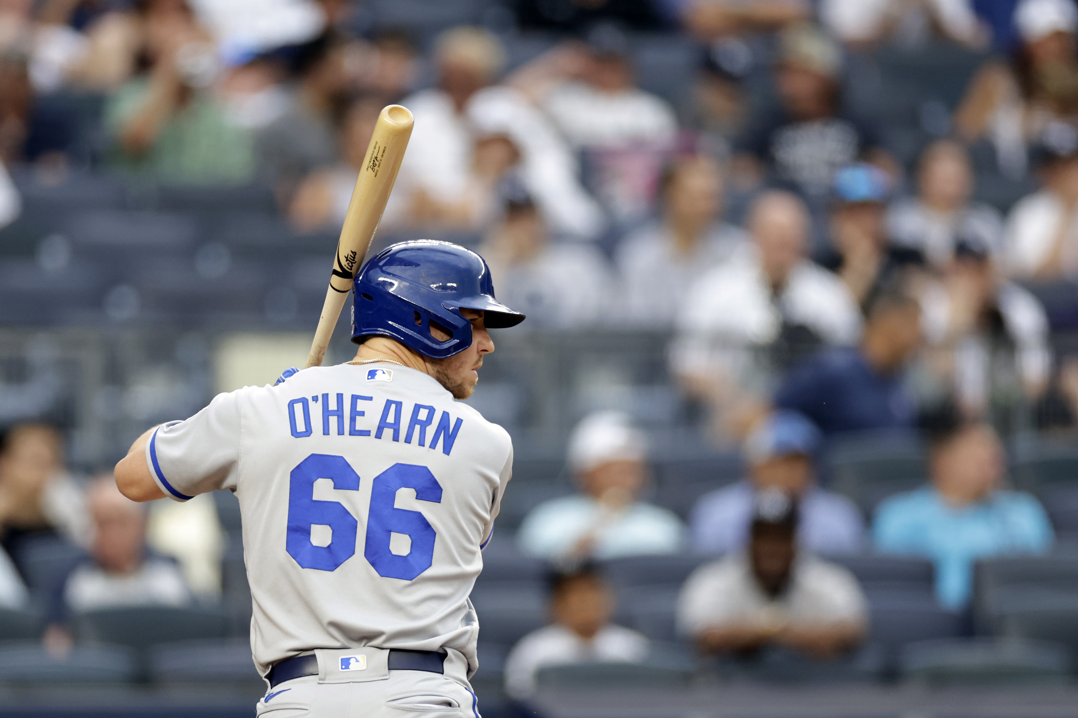 Ryan O’Hearn #66 of the Kansas City Royals at bat against the New York Yankees during the first inning at Yankee Stadium on July 28, 2022 in New York City.